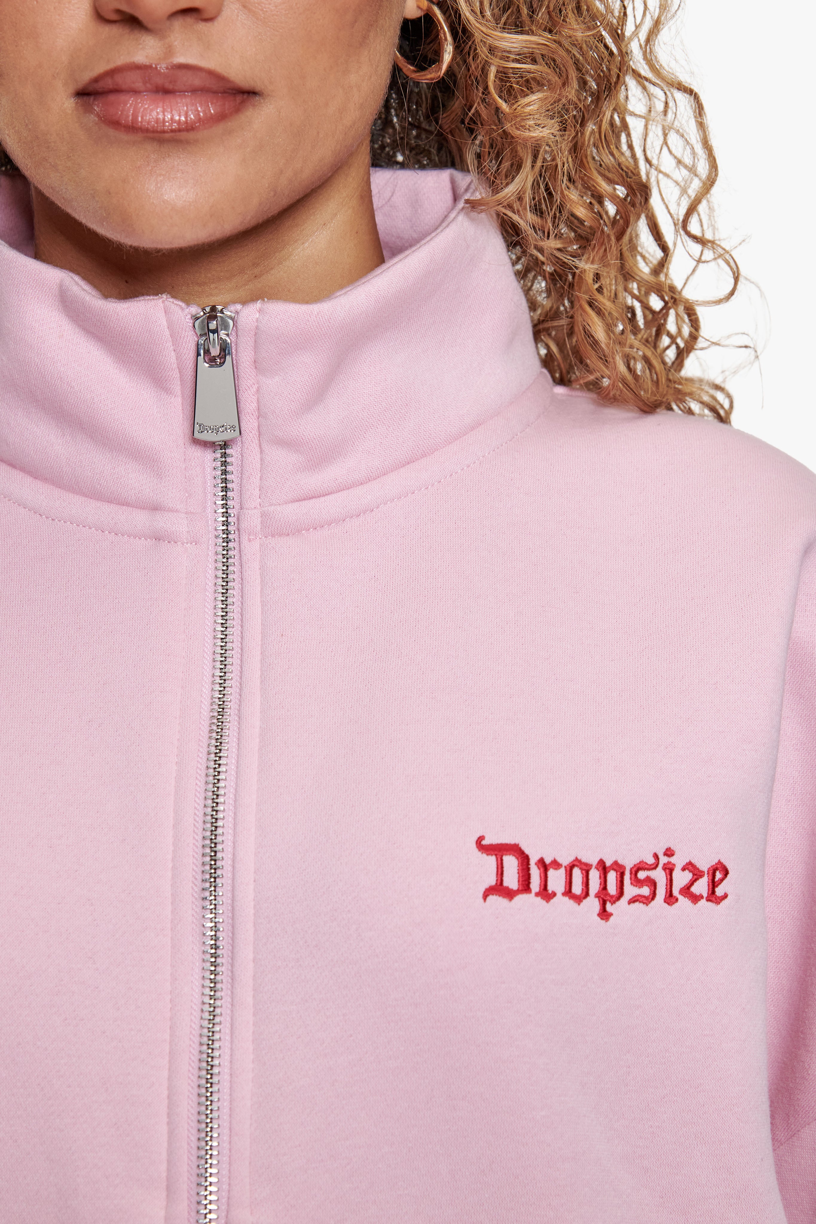 CONTRAST EMBROIDERY WOMEN ZIPPER PINK