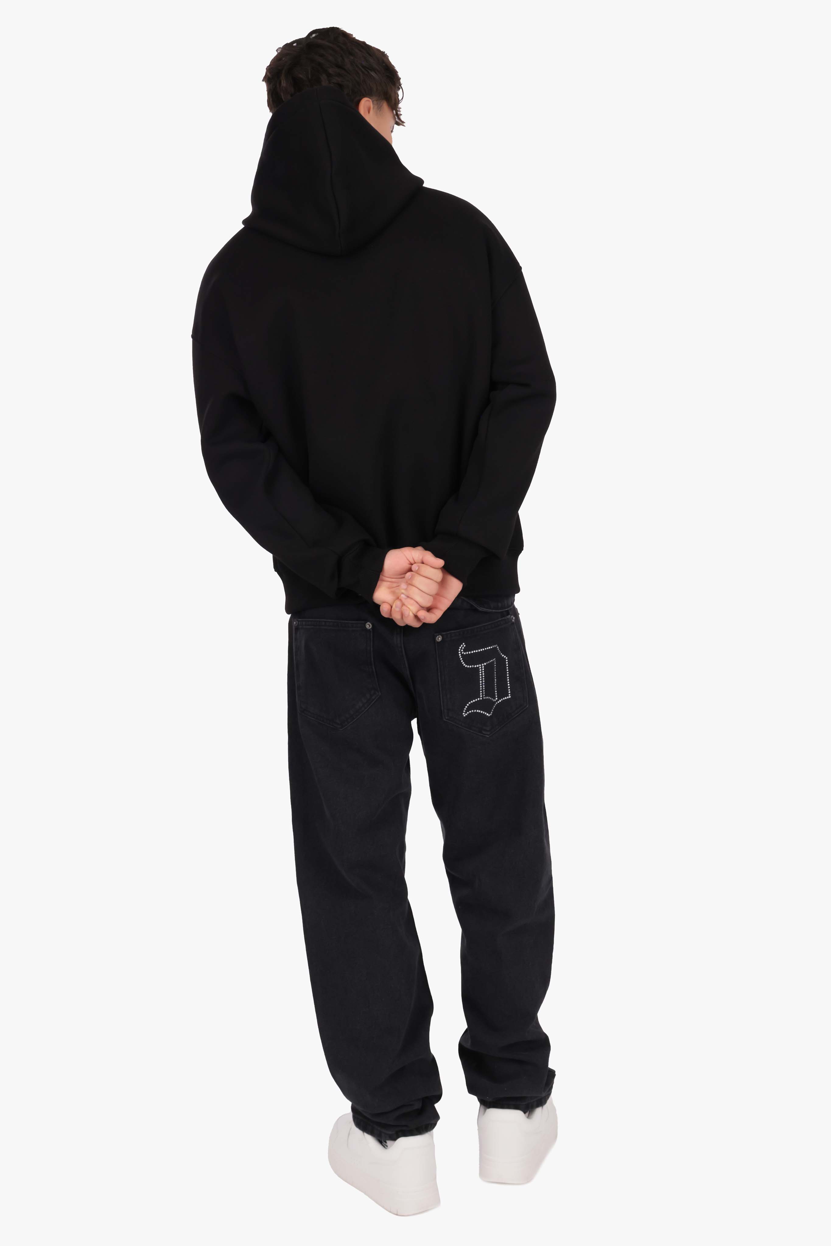 LOOSE FIT RHINESTONE LOGO JEANS WASHED GREY