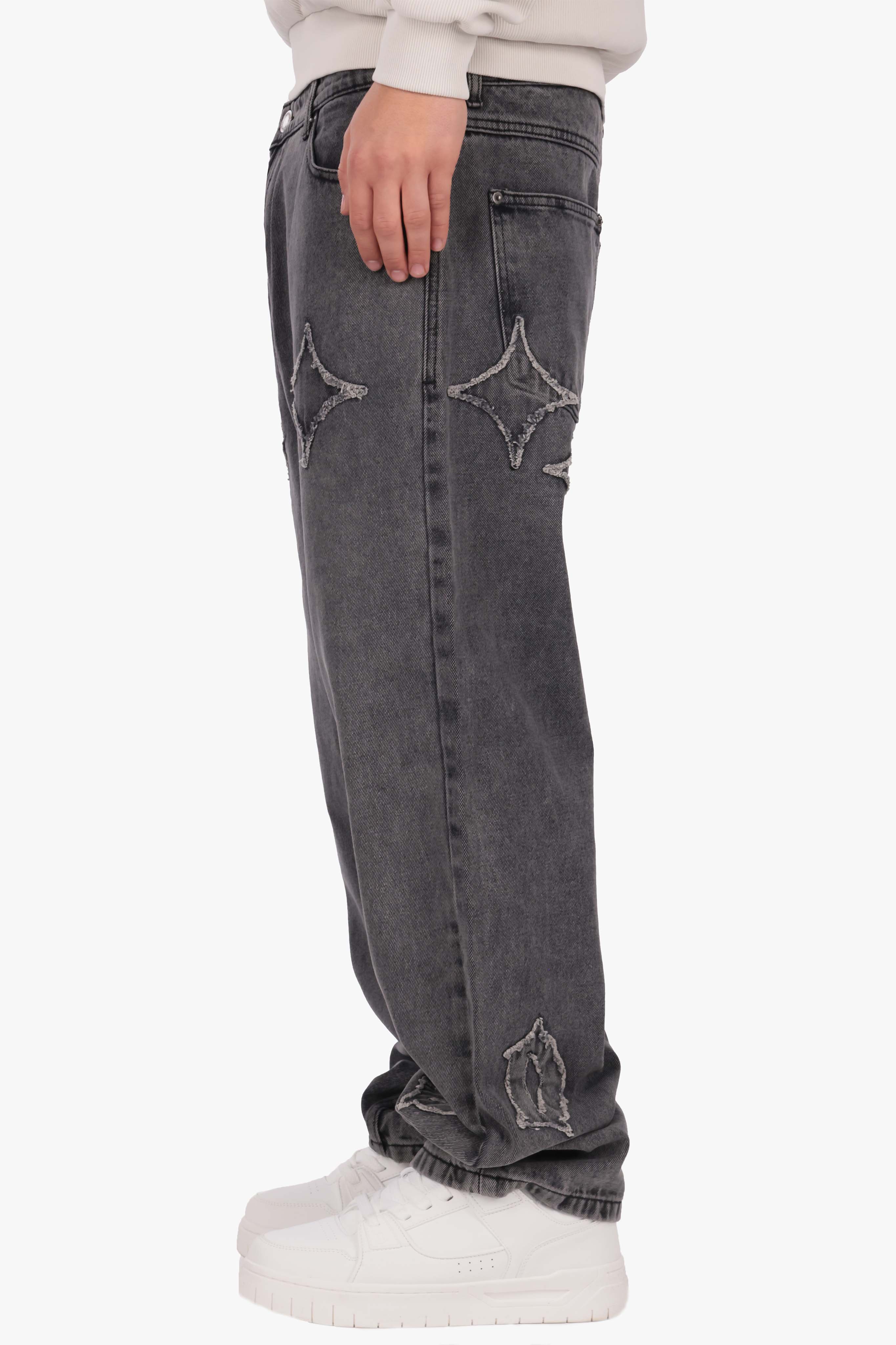 LOOSE FIT APPLICATION JEANS WASHED BLACK