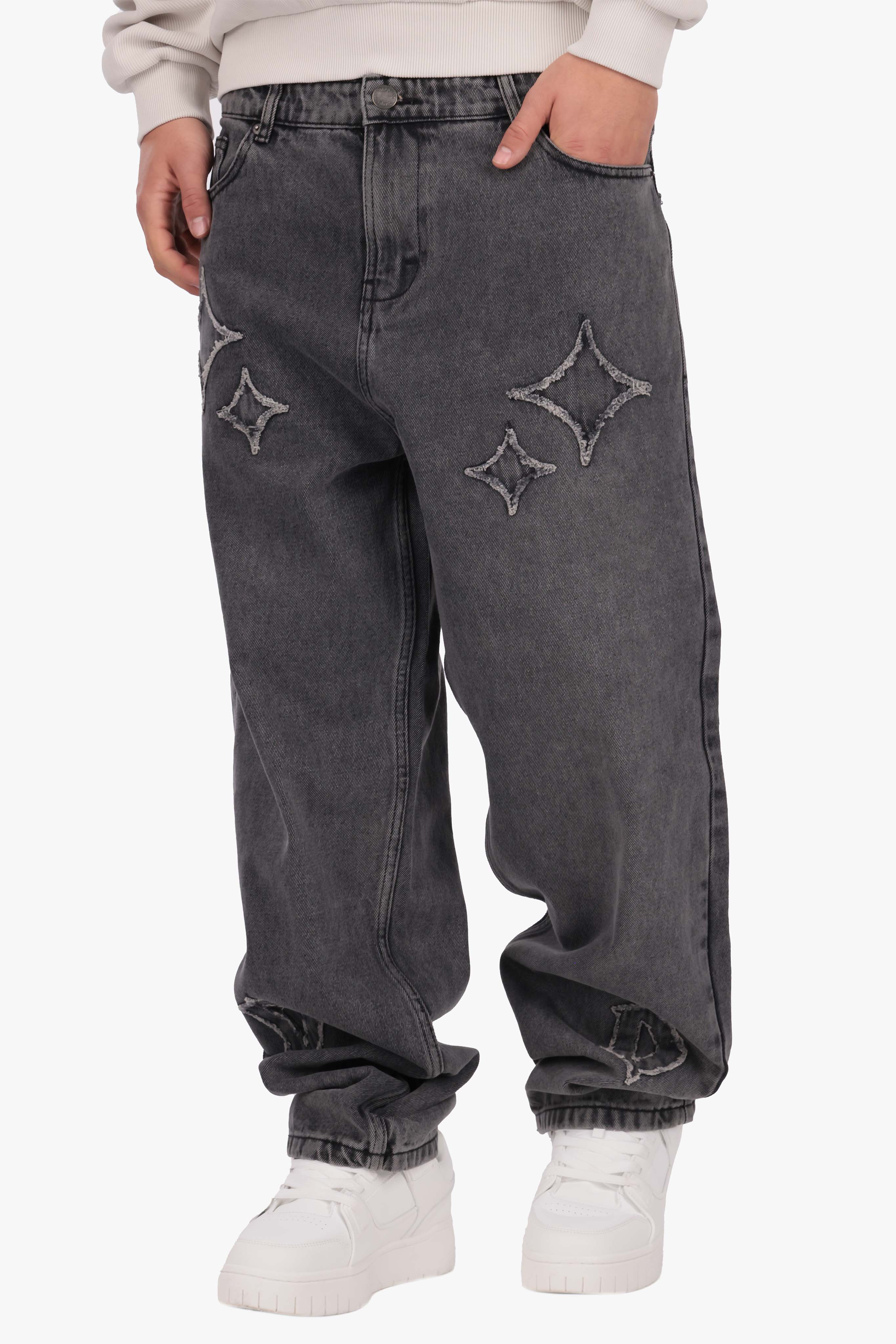 LOOSE FIT APPLICATION JEANS WASHED BLACK