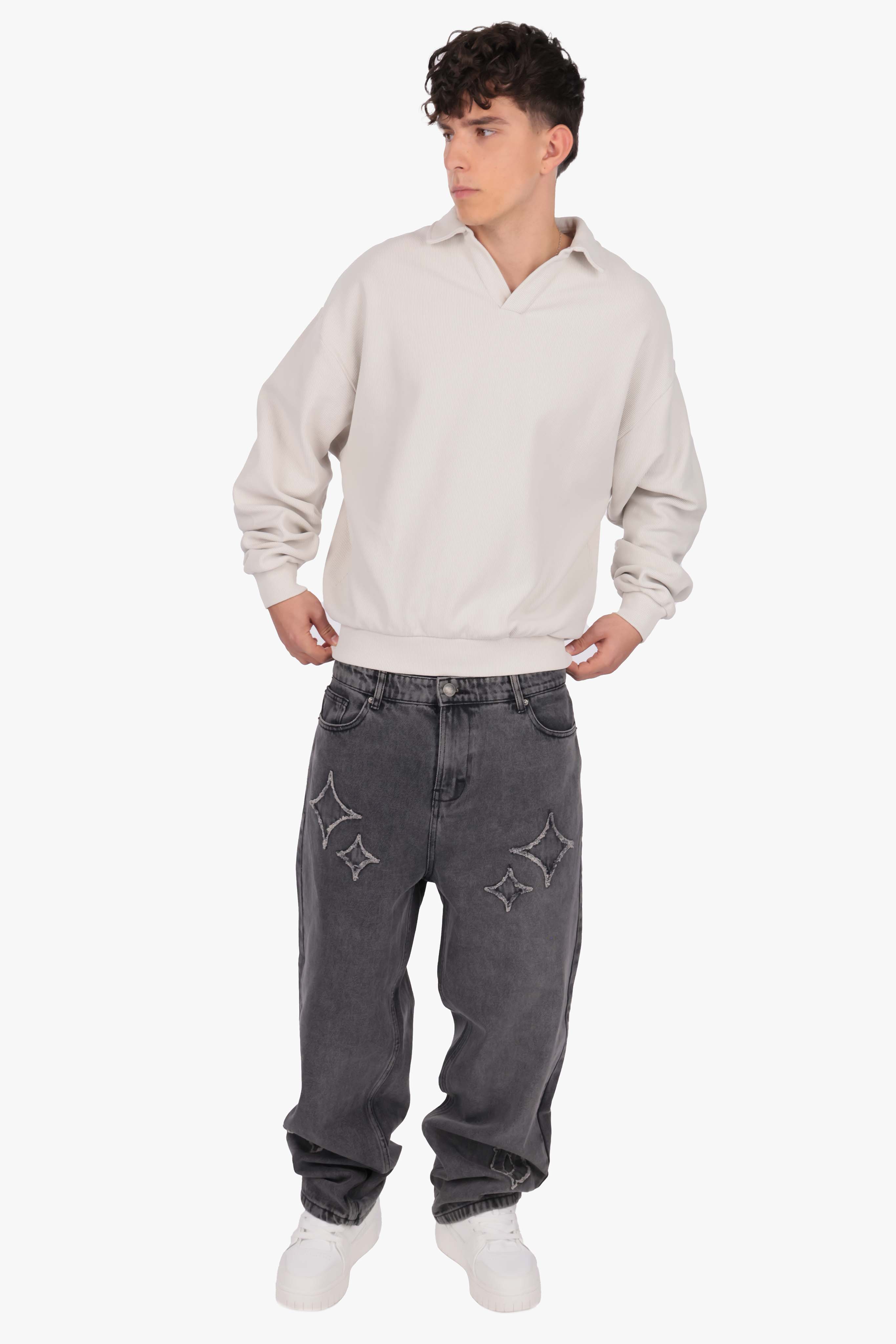 LOOSE FIT APPLICATION JEANS WASHED BLACK