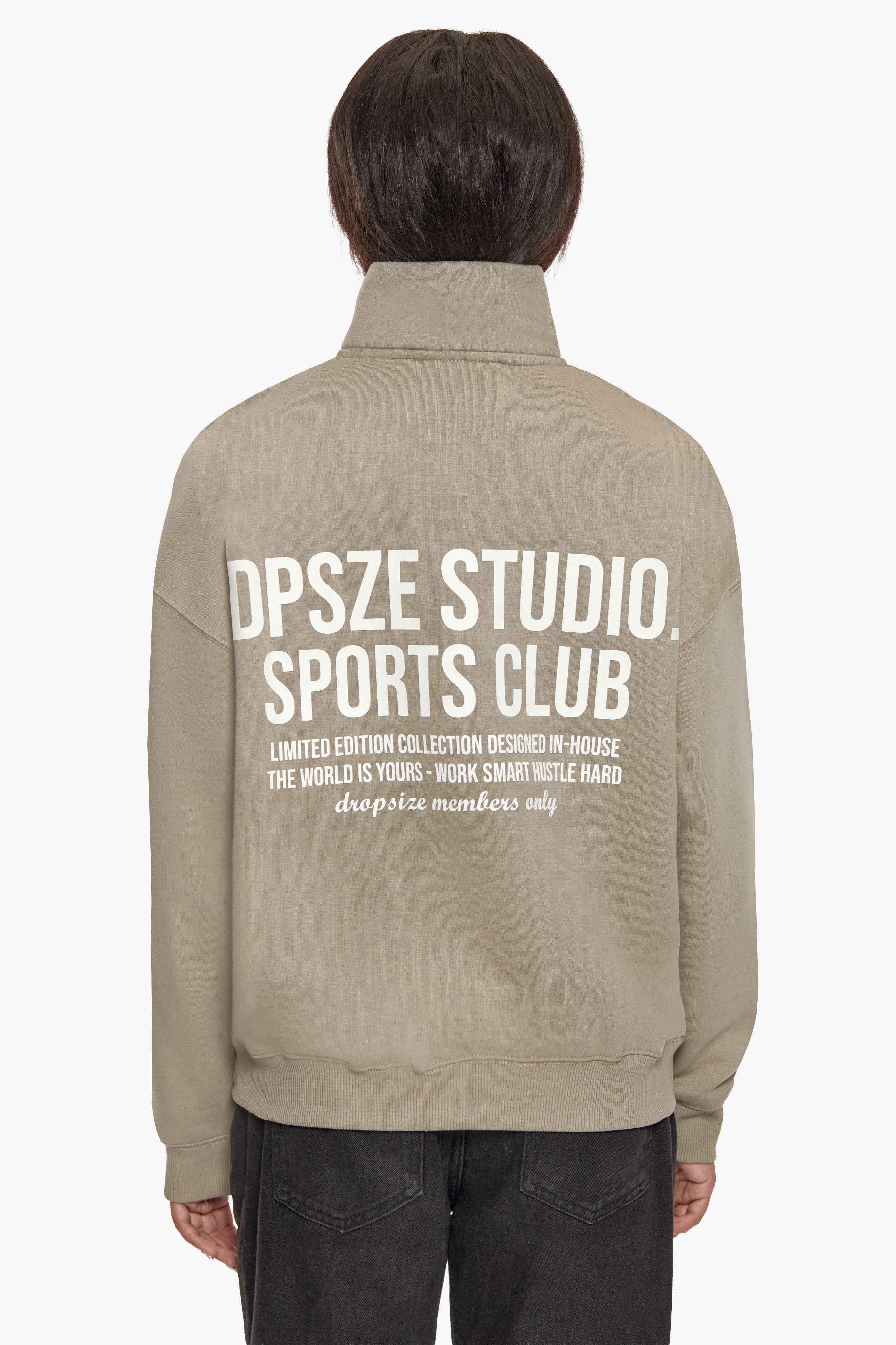 HEAVY OVERSIZED LADIES BACKPRINT HALF ZIP HOODIE KHAKI