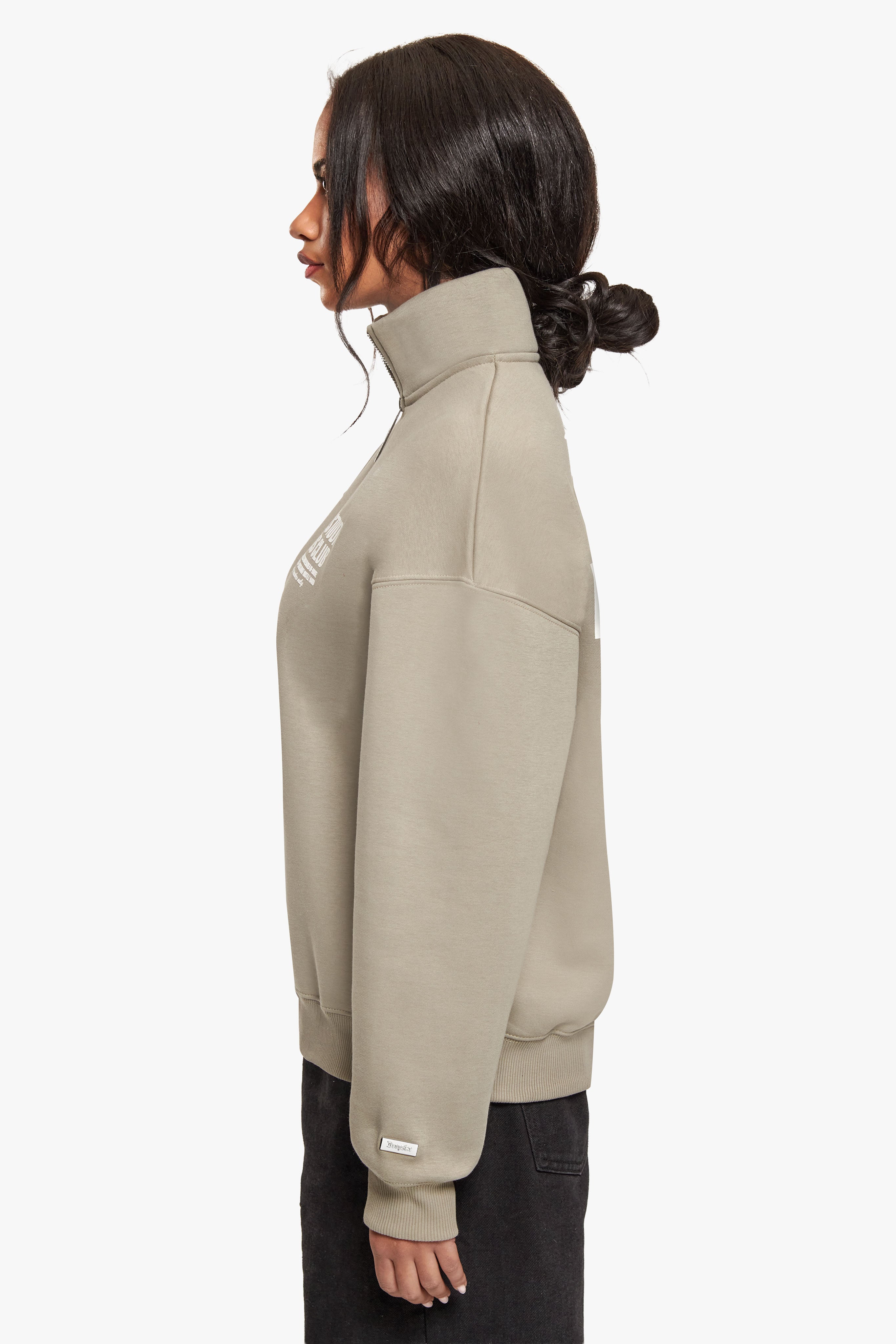 HEAVY OVERSIZED LADIES BACKPRINT HALF ZIP HOODIE KHAKI