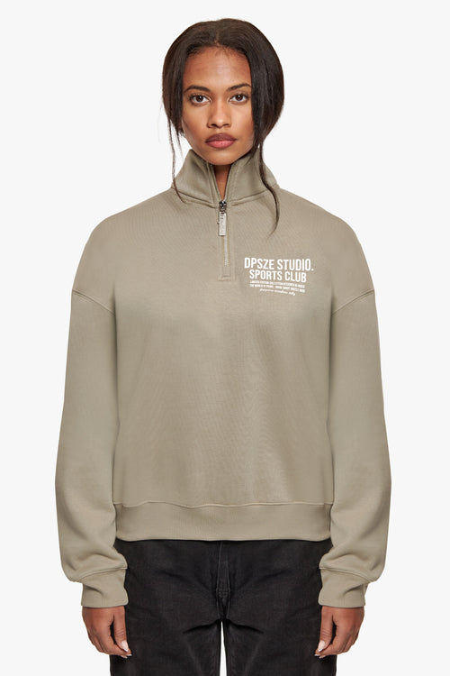 HEAVY OVERSIZED LADIES BACKPRINT HALF ZIP HOODIE KHAKI