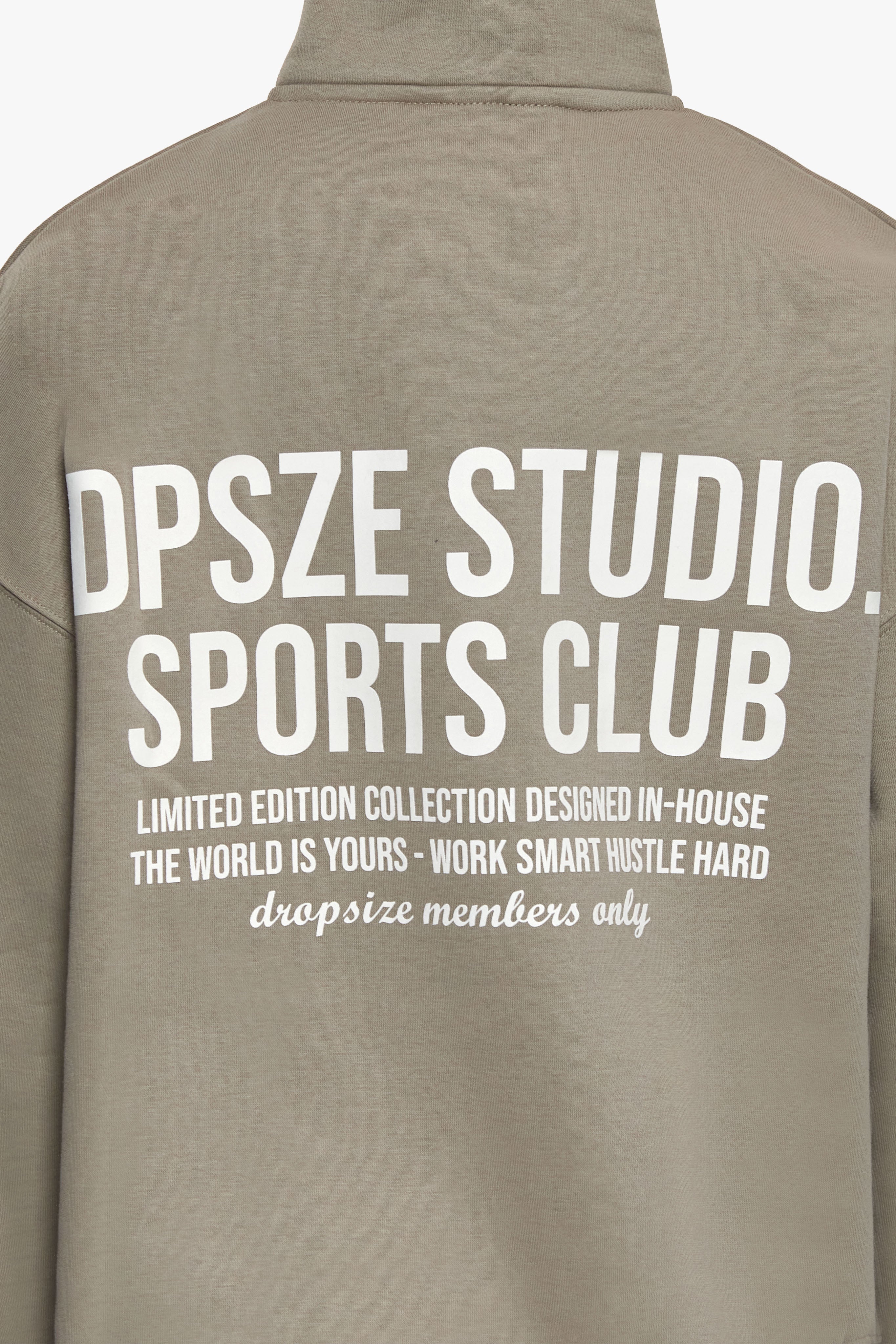 HEAVY OVERSIZED LADIES BACKPRINT HALF ZIP HOODIE KHAKI