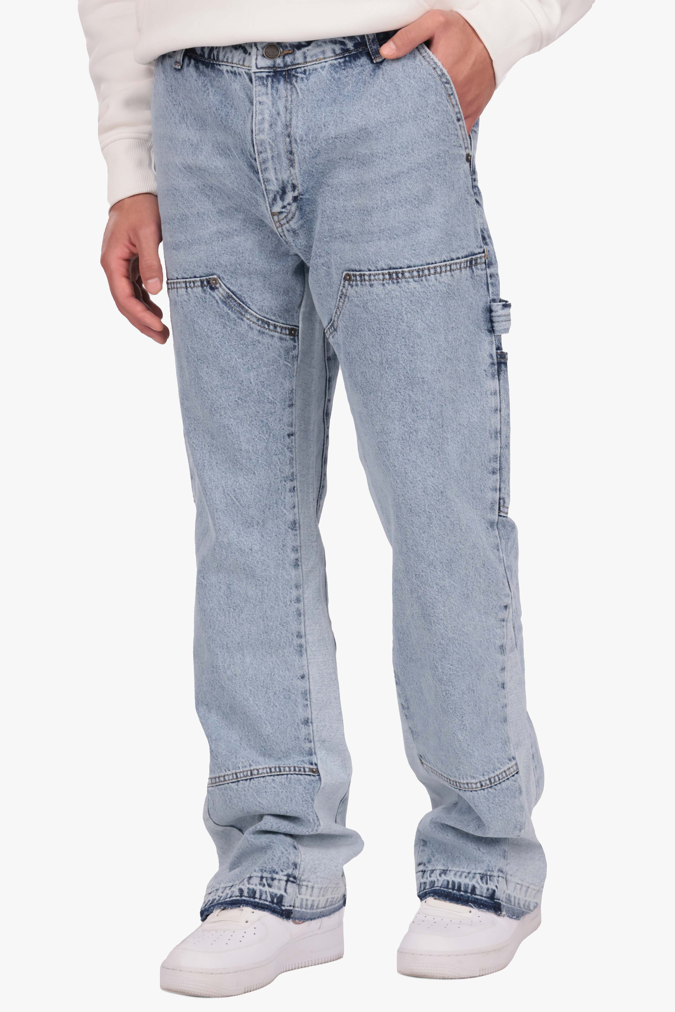 FLARE FIT CARPENTER DETAIL JEANS LIGHT BLUE