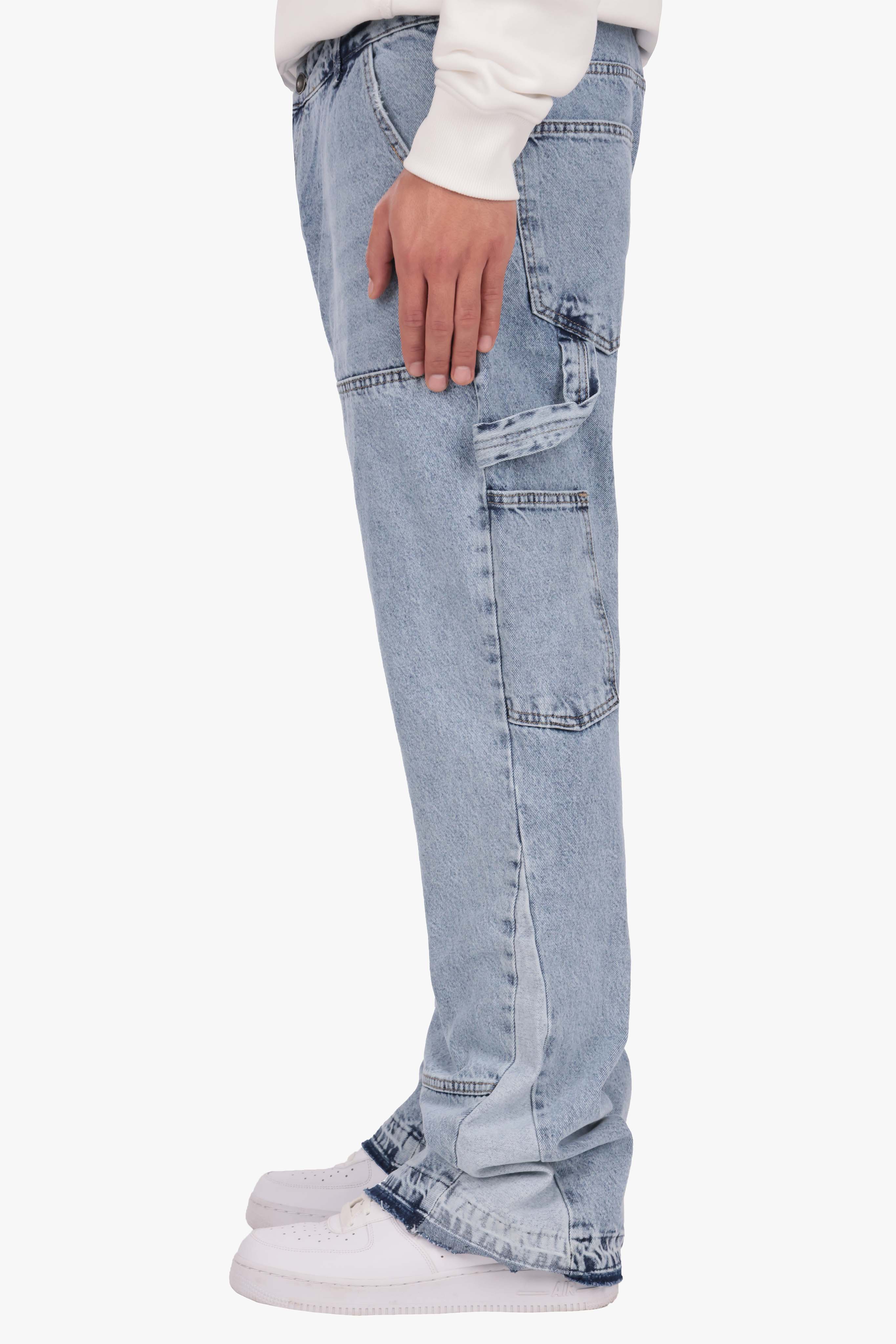 FLARE FIT CARPENTER DETAIL JEANS LIGHT BLUE