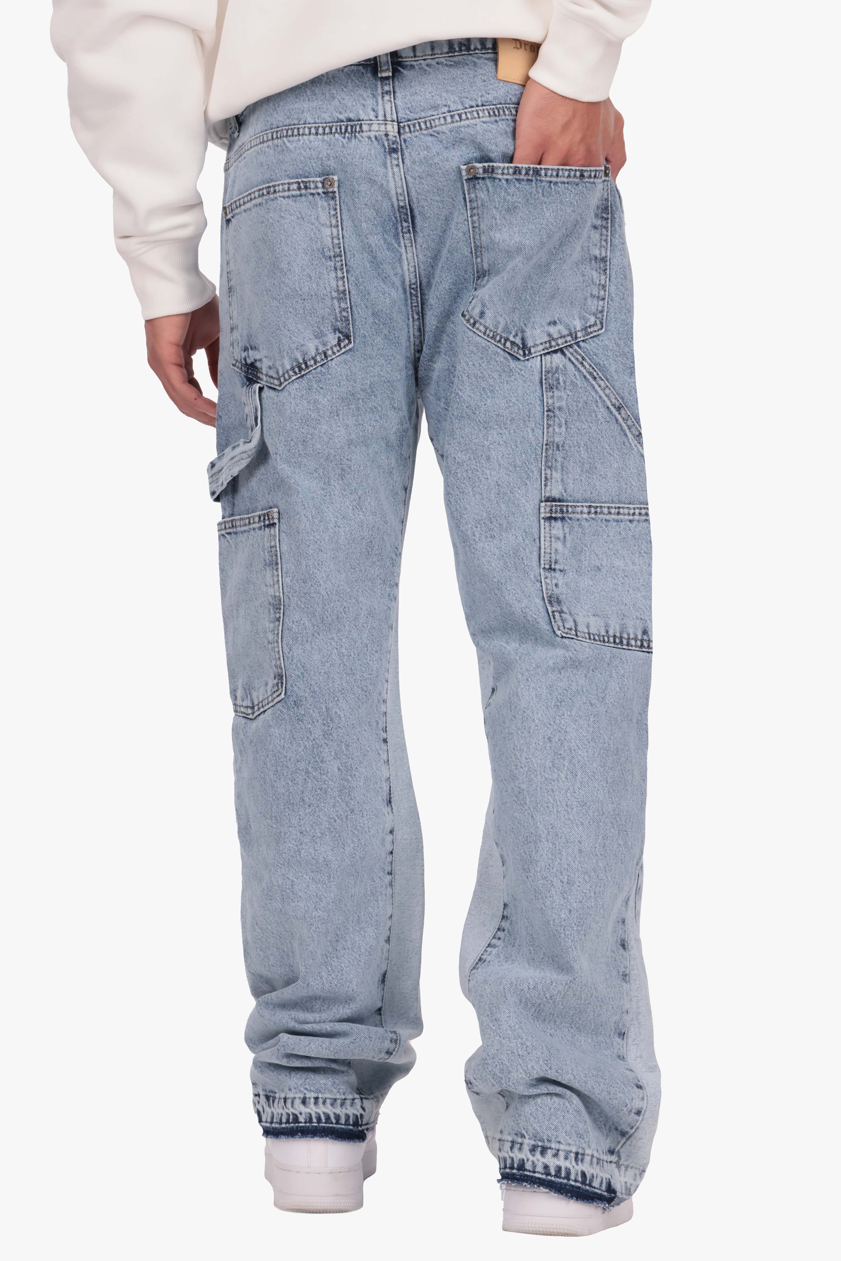 FLARE FIT CARPENTER DETAIL JEANS LIGHT BLUE