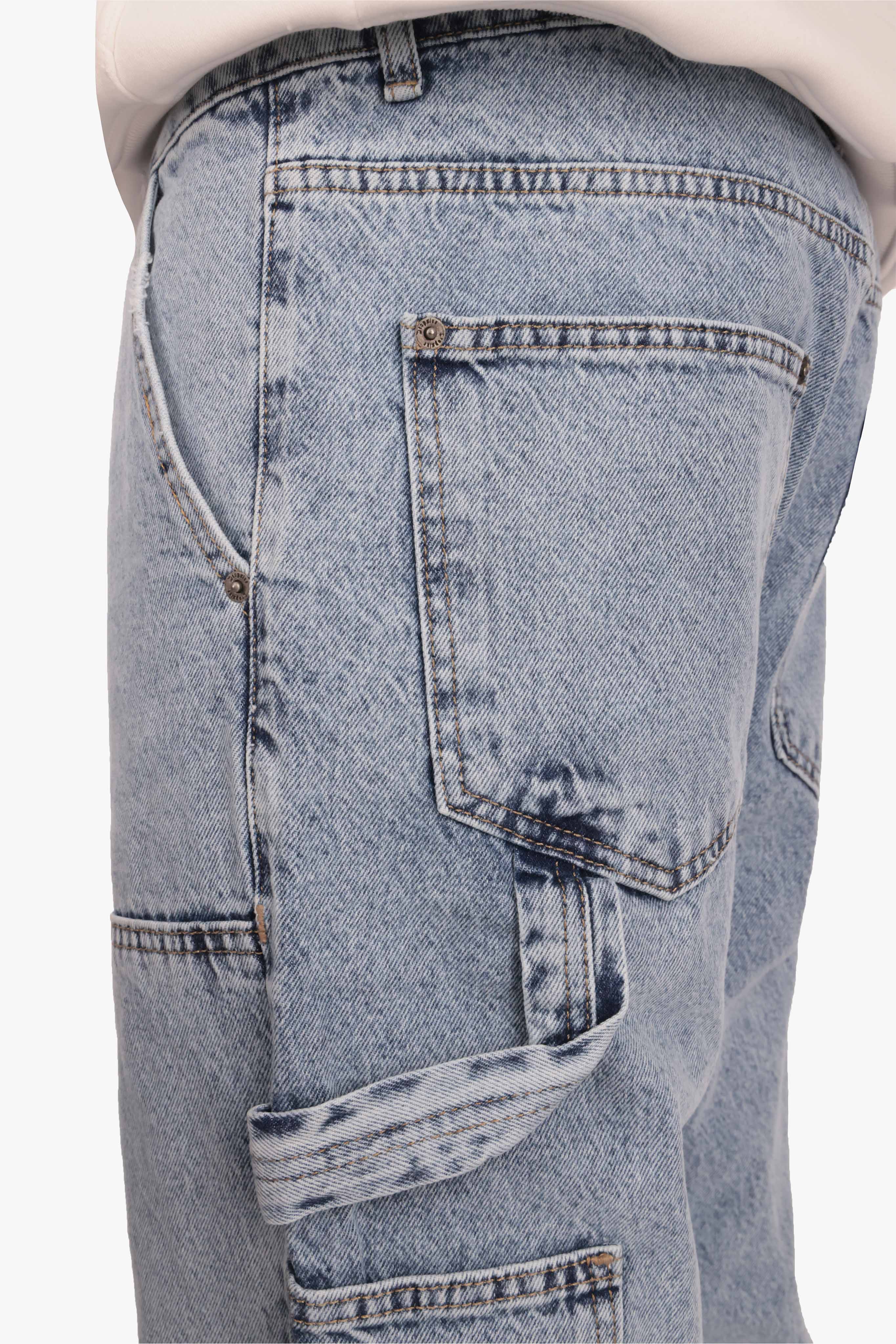 FLARE FIT CARPENTER DETAIL JEANS LIGHT BLUE