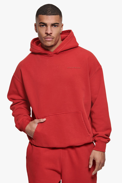 HD LOGO HOODIE ACID WASHED RED