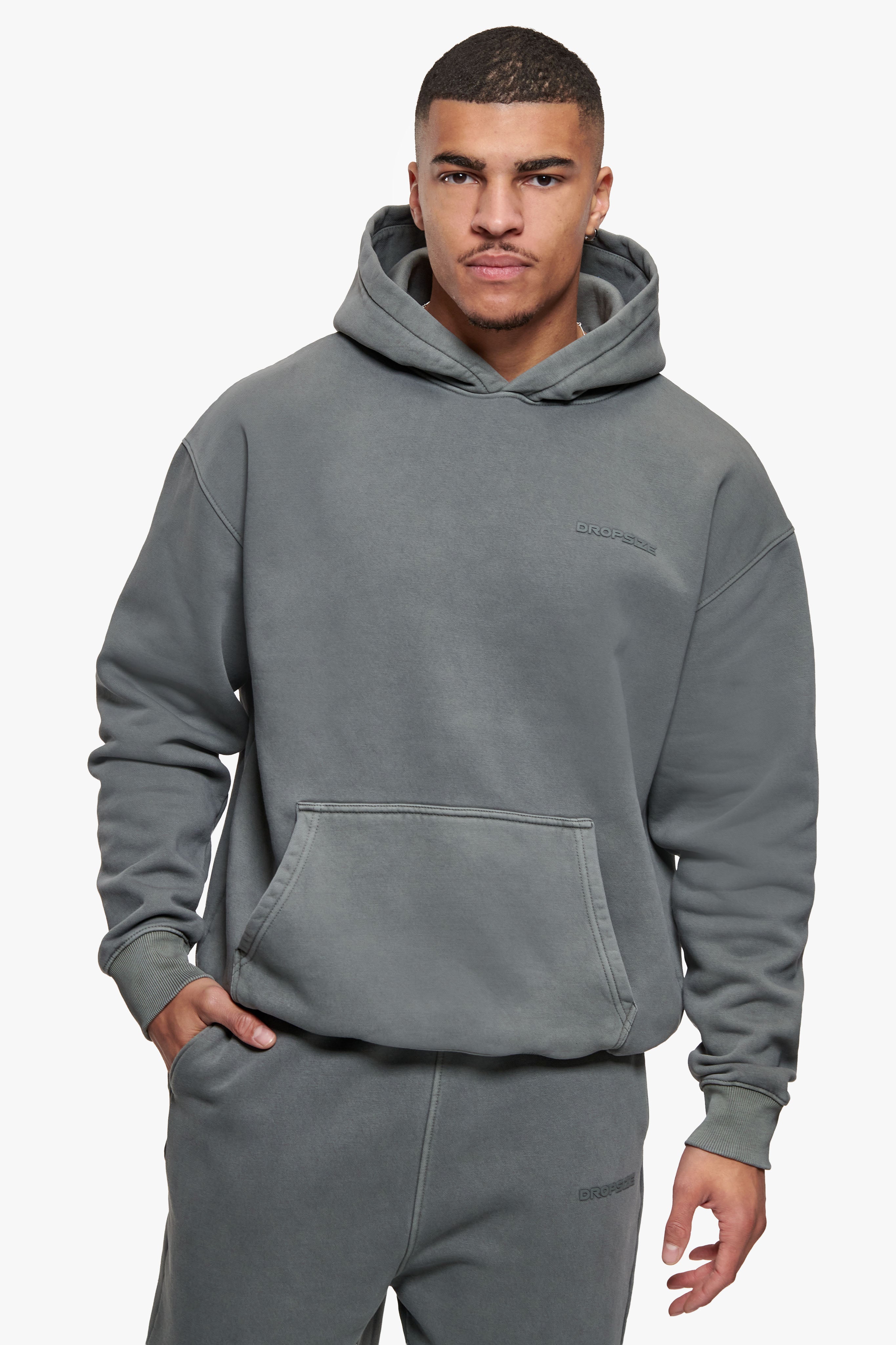HD LOGO HOODIE ACID WASHED LIGHT GREY