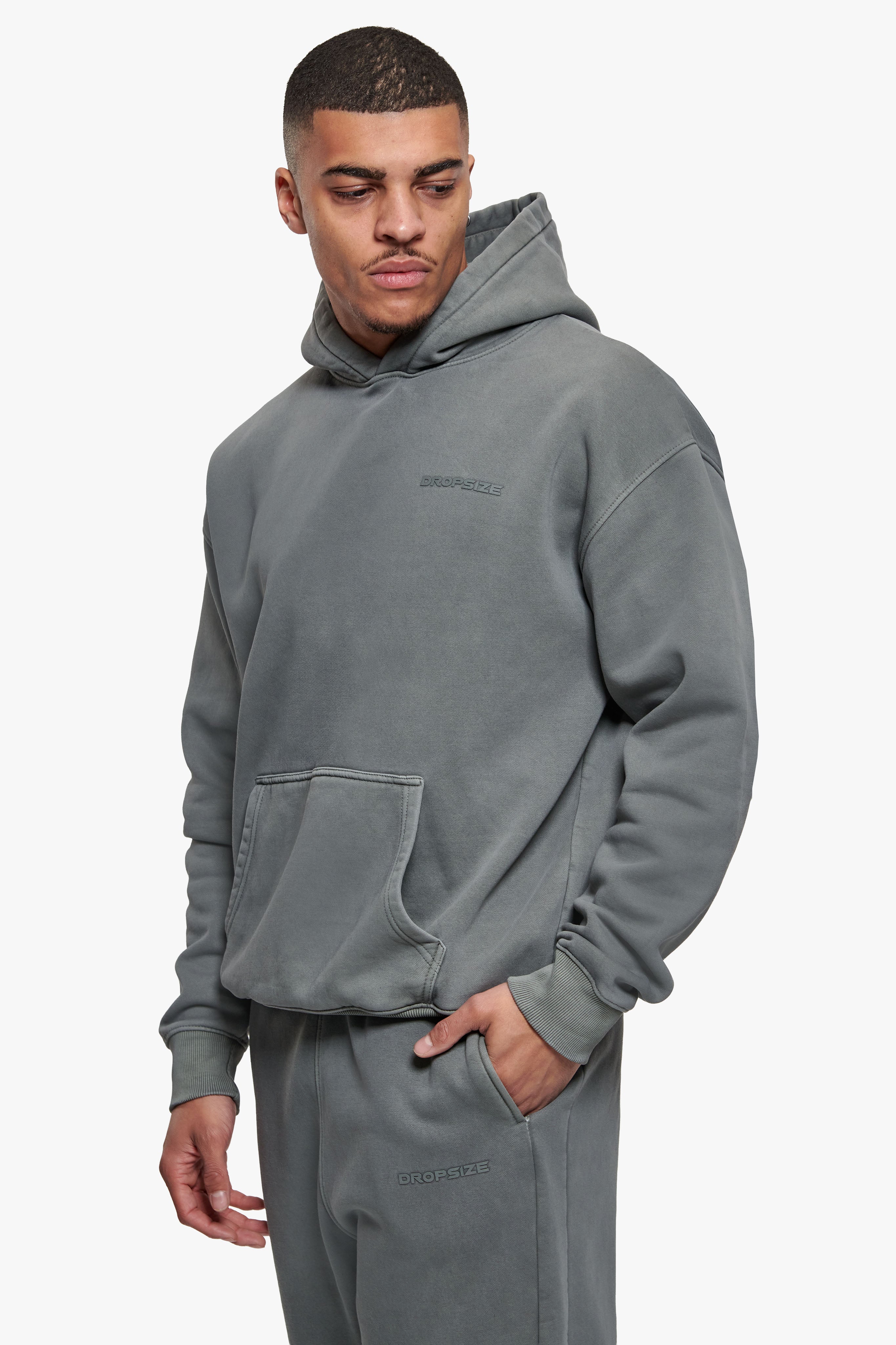HD LOGO HOODIE ACID WASHED LIGHT GREY
