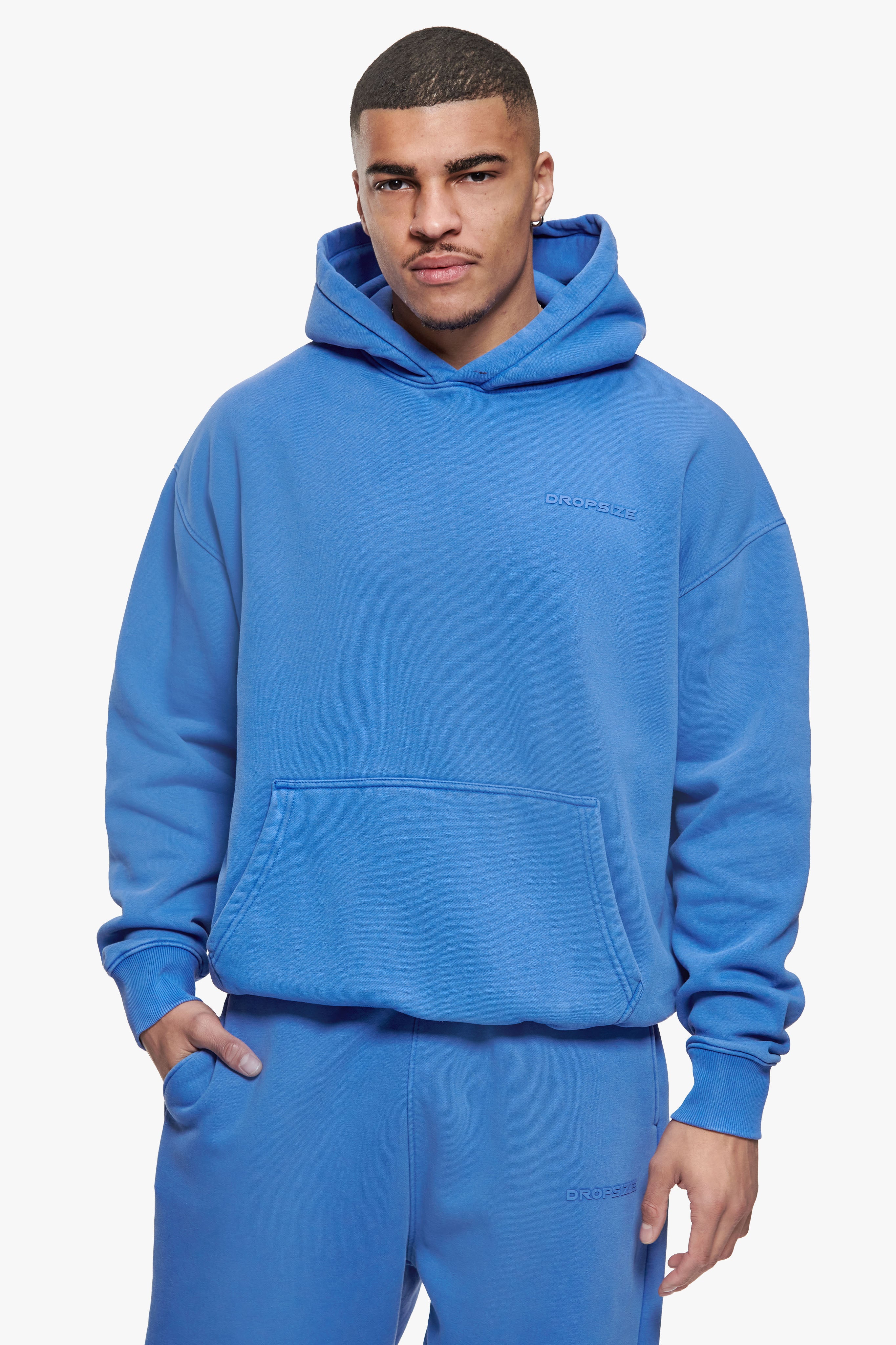 HEAVY OVERSIZE HD LOGO HOODIE WASHED BLUE