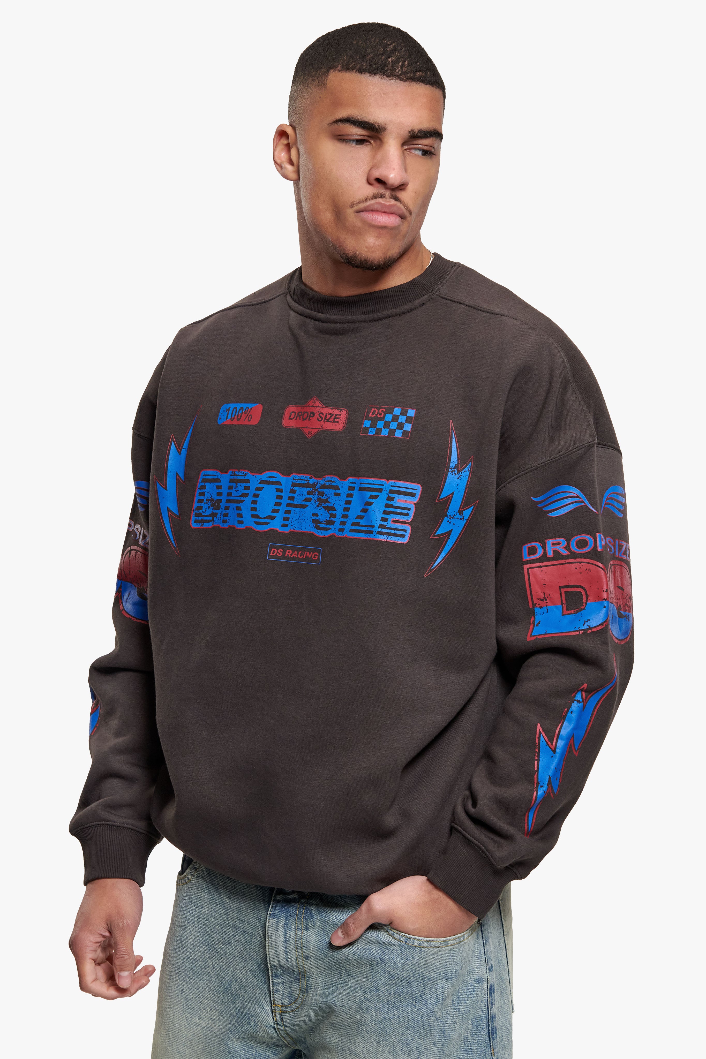 HEAVY OVERSIZE RACING SWEATER WASHED BLACK