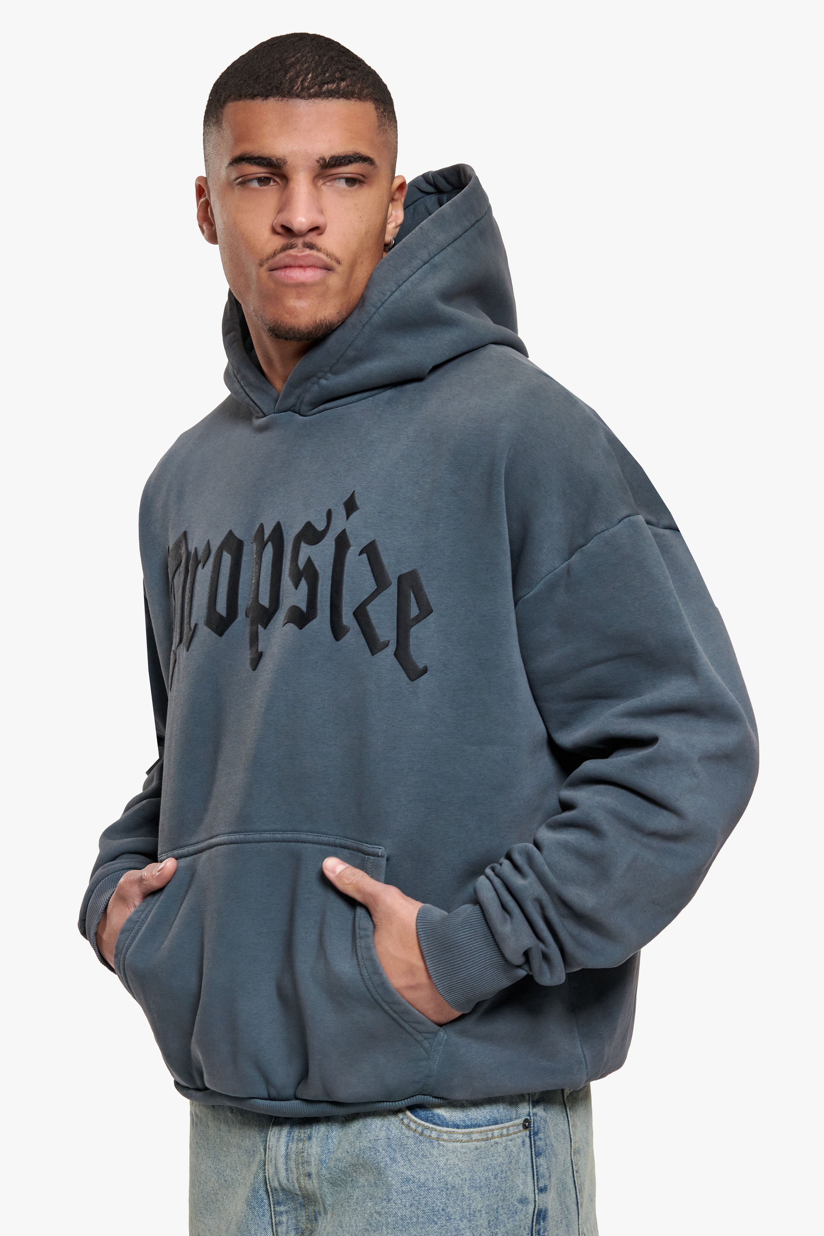 HEAVY OVERSIZE PUFFER PRINT HOODIE WASHED GREY