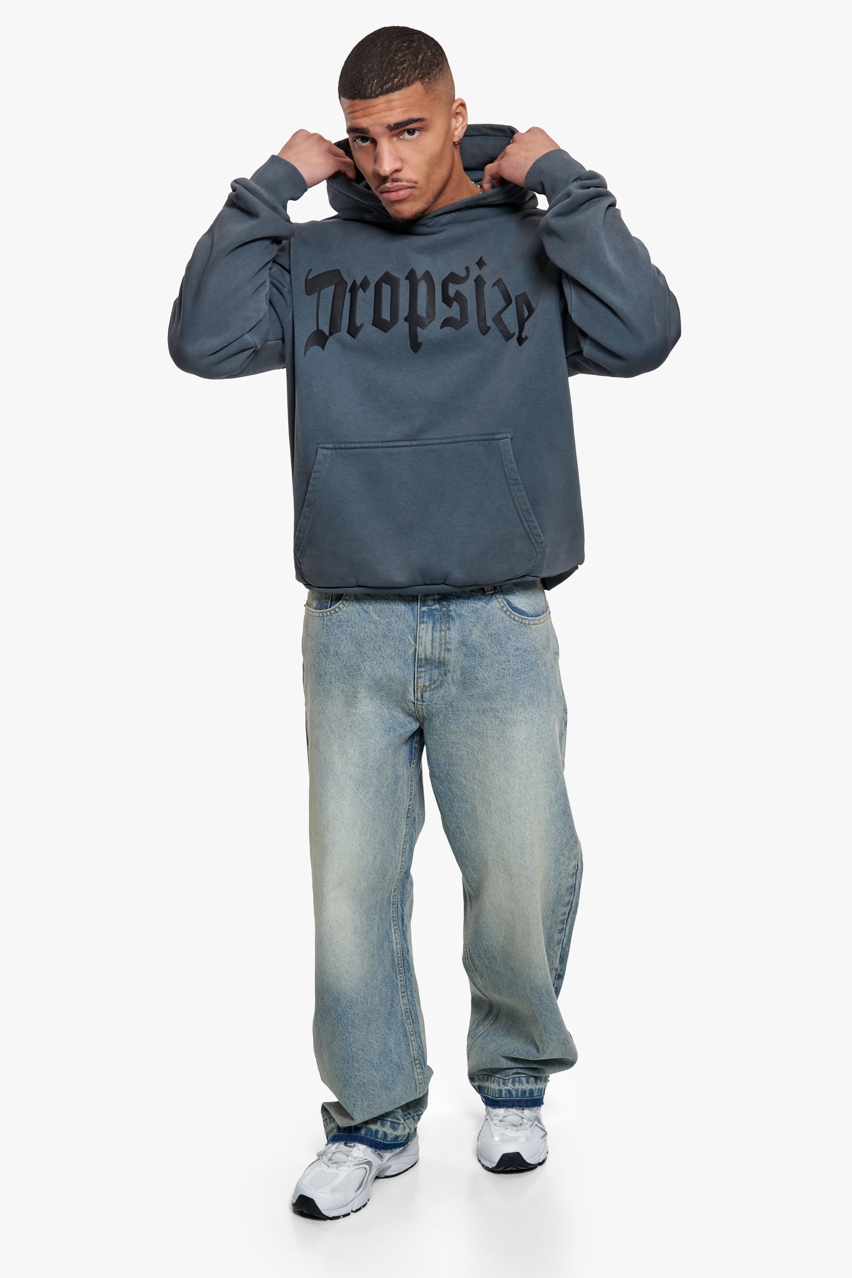 HEAVY OVERSIZE PUFFER PRINT HOODIE WASHED GREY