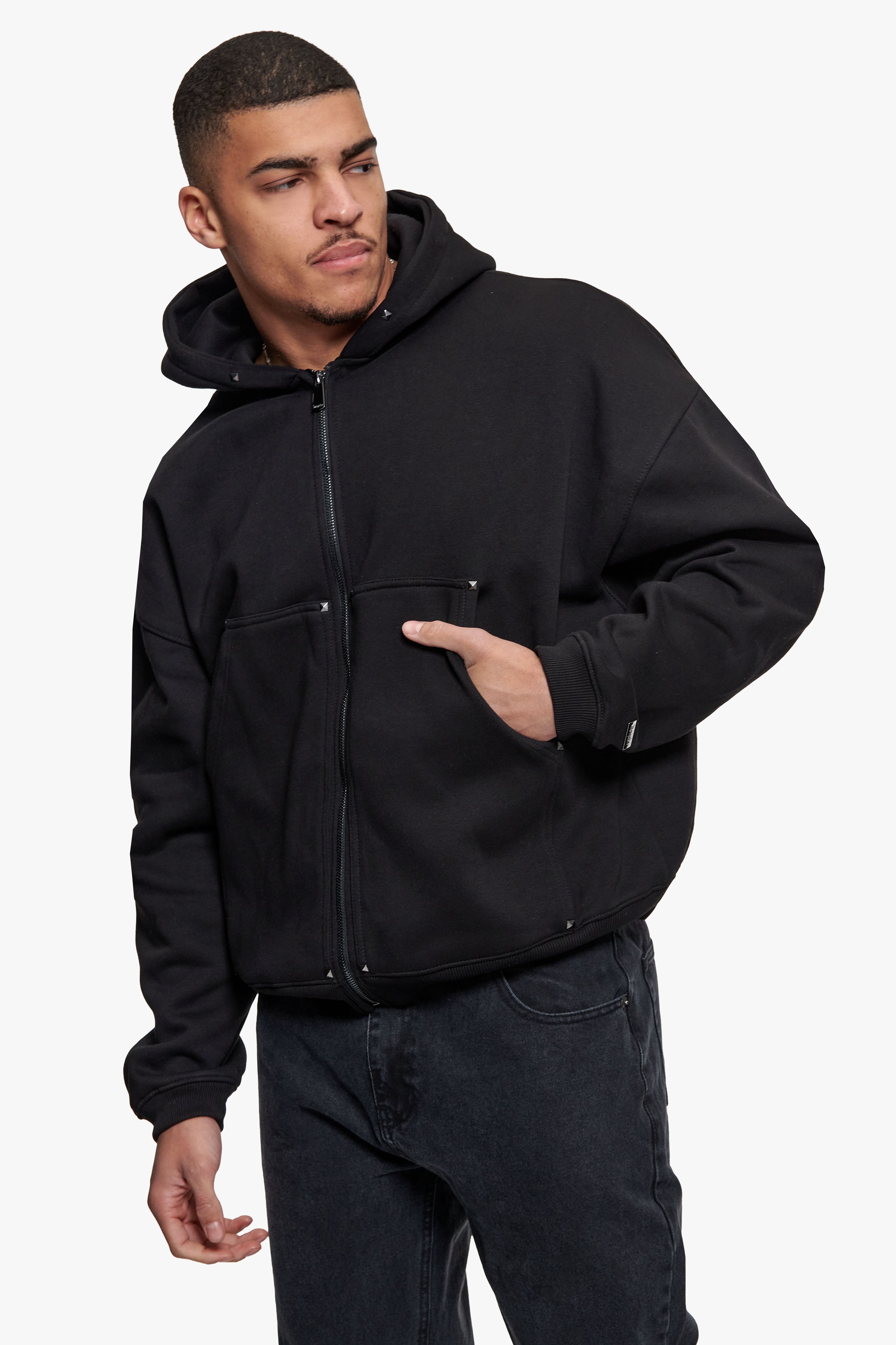 CARPENTER DOUBLE ZIP HOODIE BLACK
