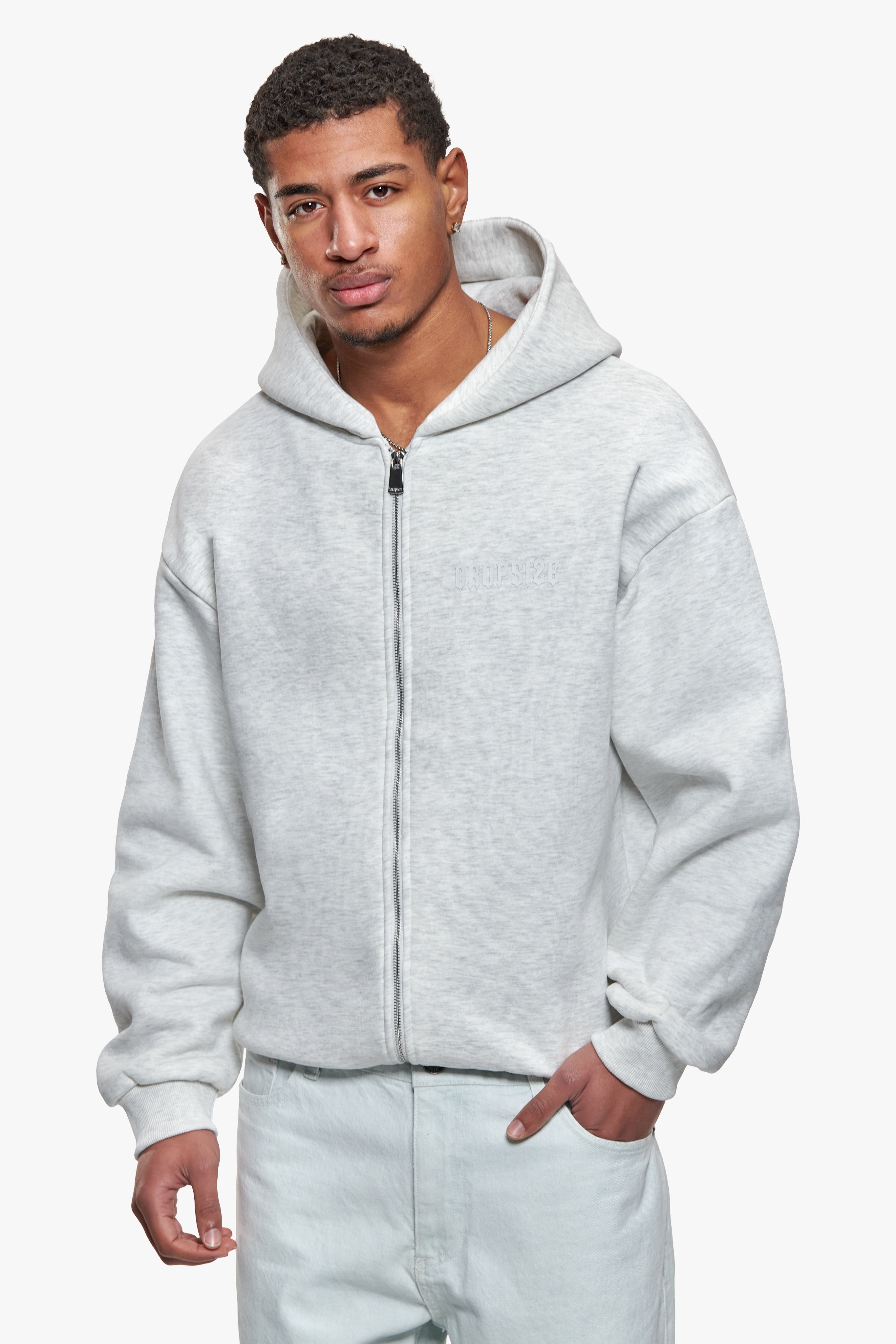 ESSENTIAL BOXY ZIP HOODIE GREY MELANGE