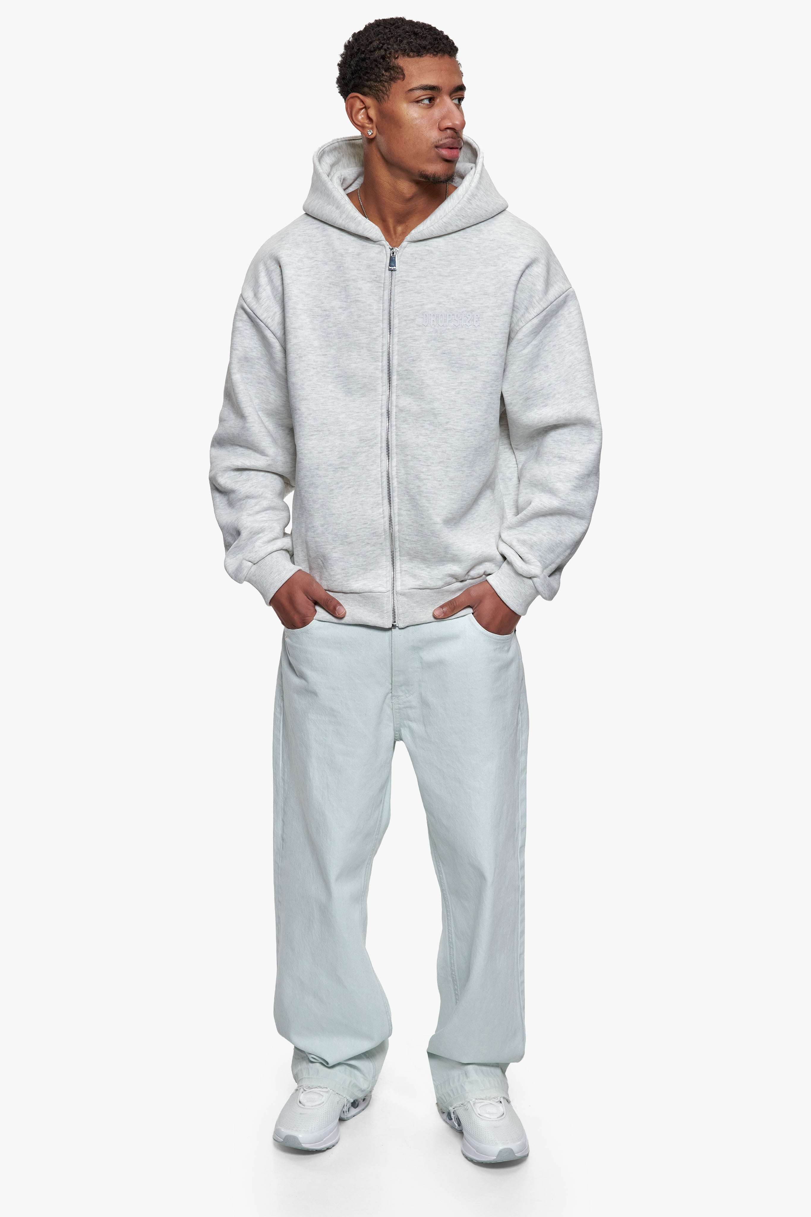 ESSENTIAL BOXY ZIP HOODIE GREY MELANGE
