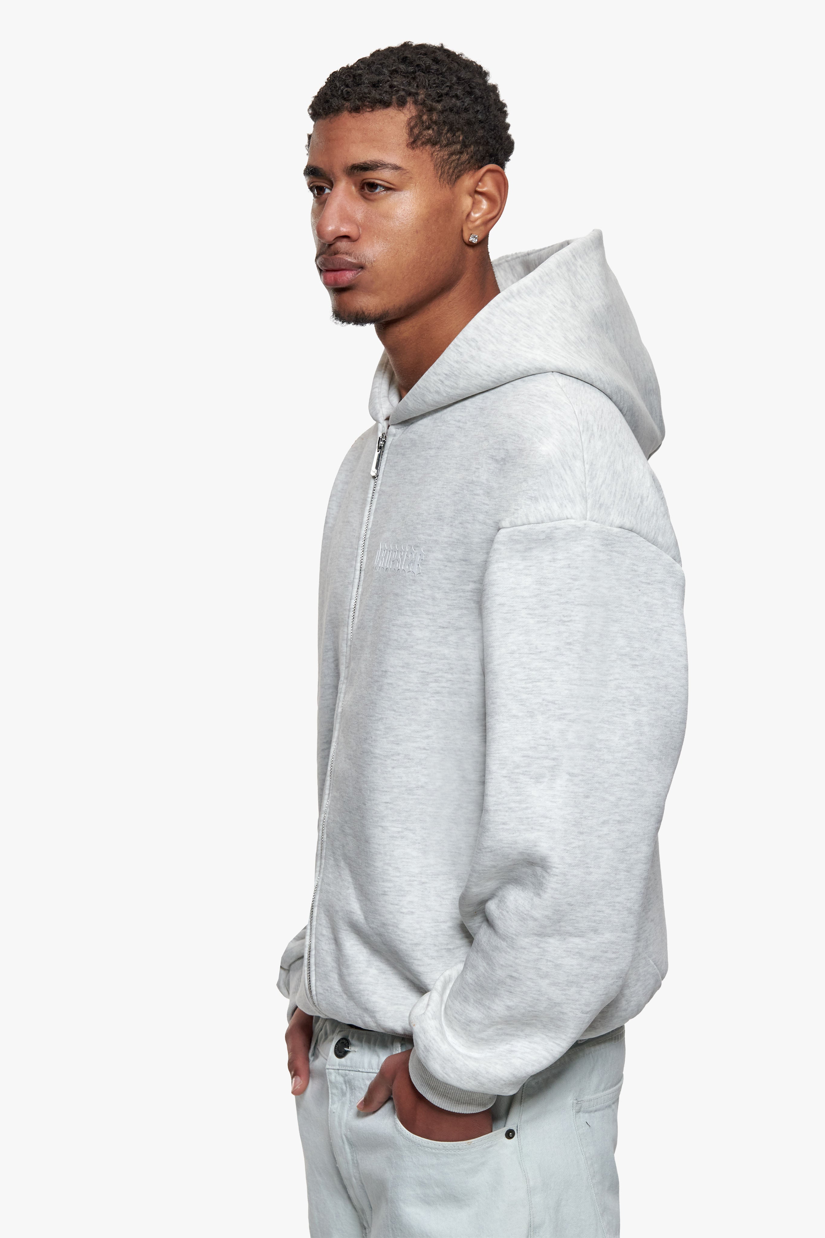 ESSENTIAL BOXY ZIP HOODIE GREY MELANGE