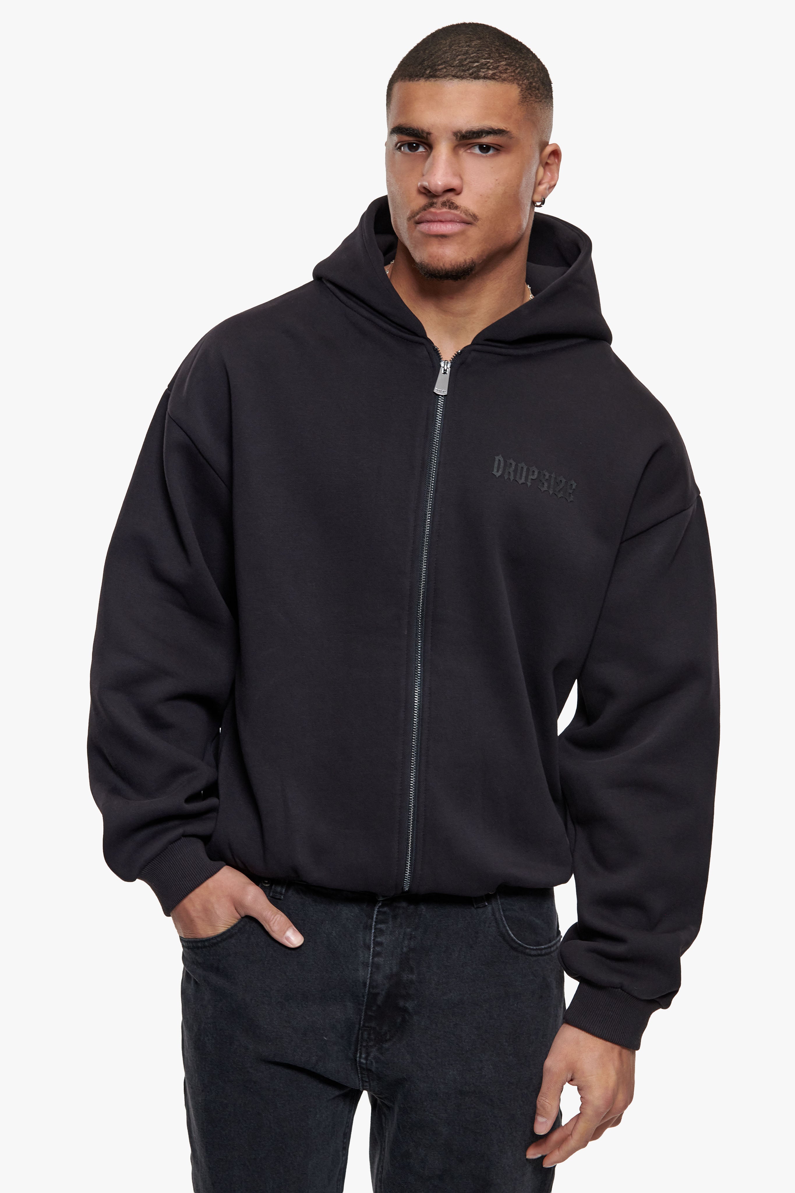 ESSENTIAL BOXY ZIP HOODIE WASHED ANTRACITE