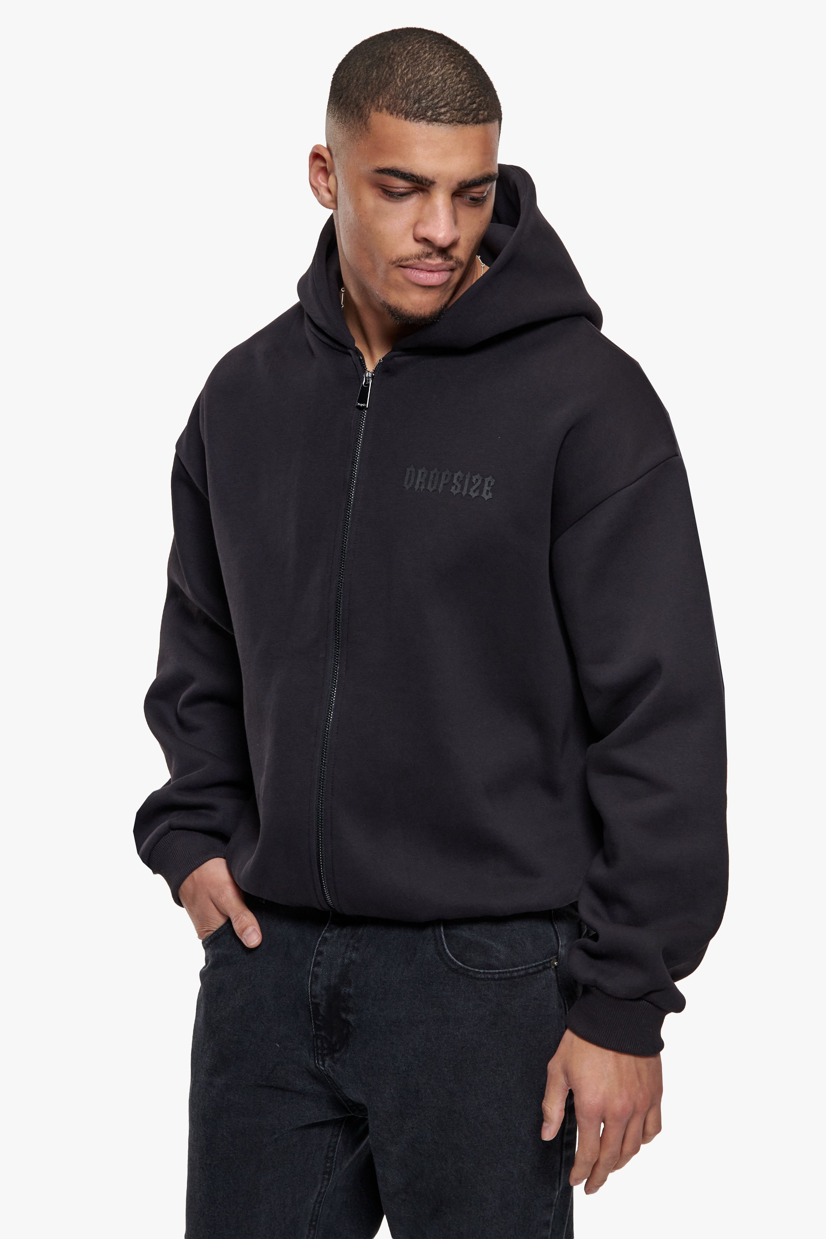 ESSENTIAL BOXY ZIP HOODIE WASHED ANTRACITE