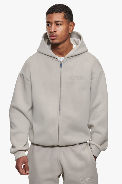 ESSENTIAL BOXY ZIP HOODIE STONE GREY