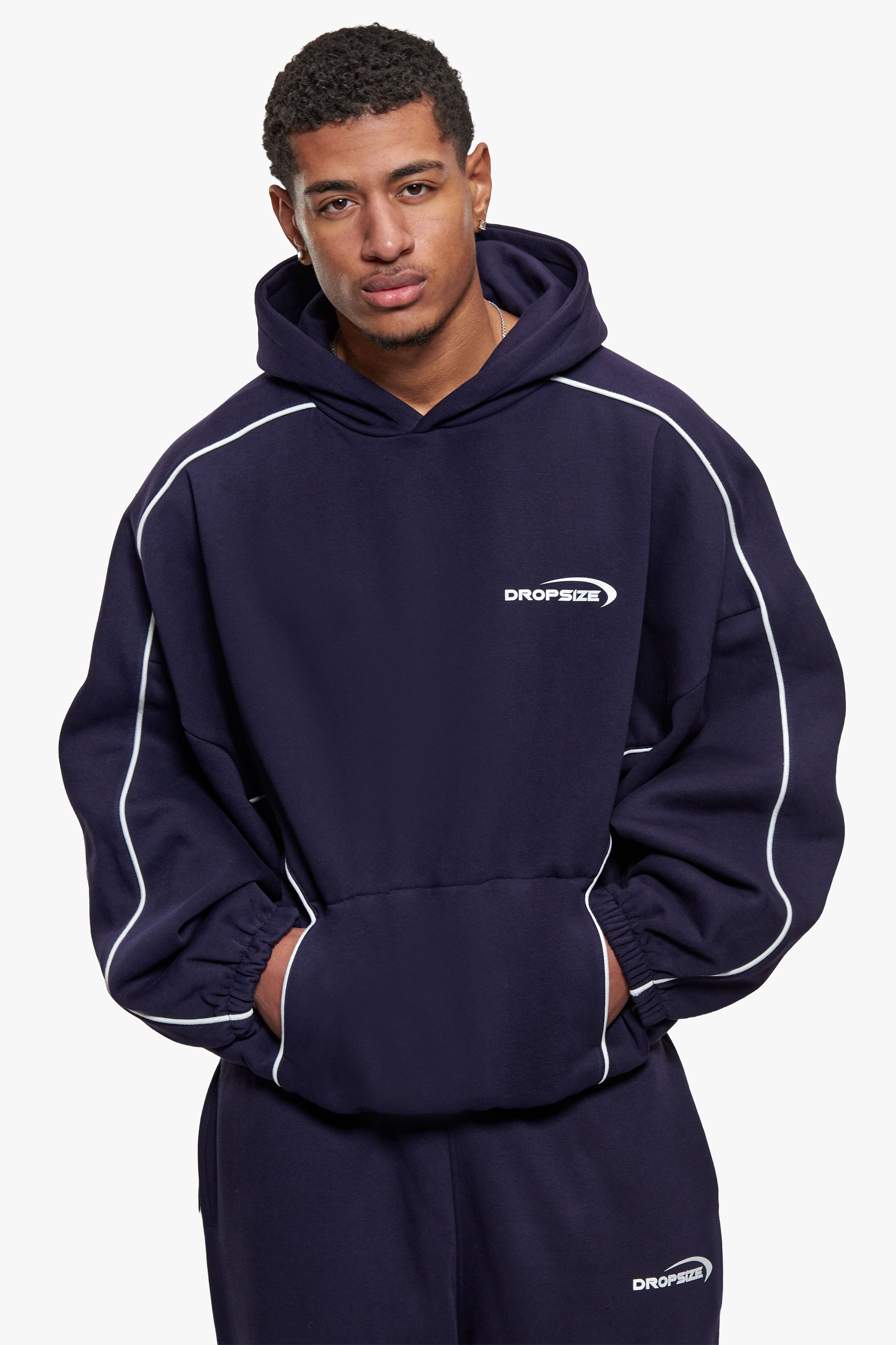 BOXY PIPING HOODIE NAVY BLUE