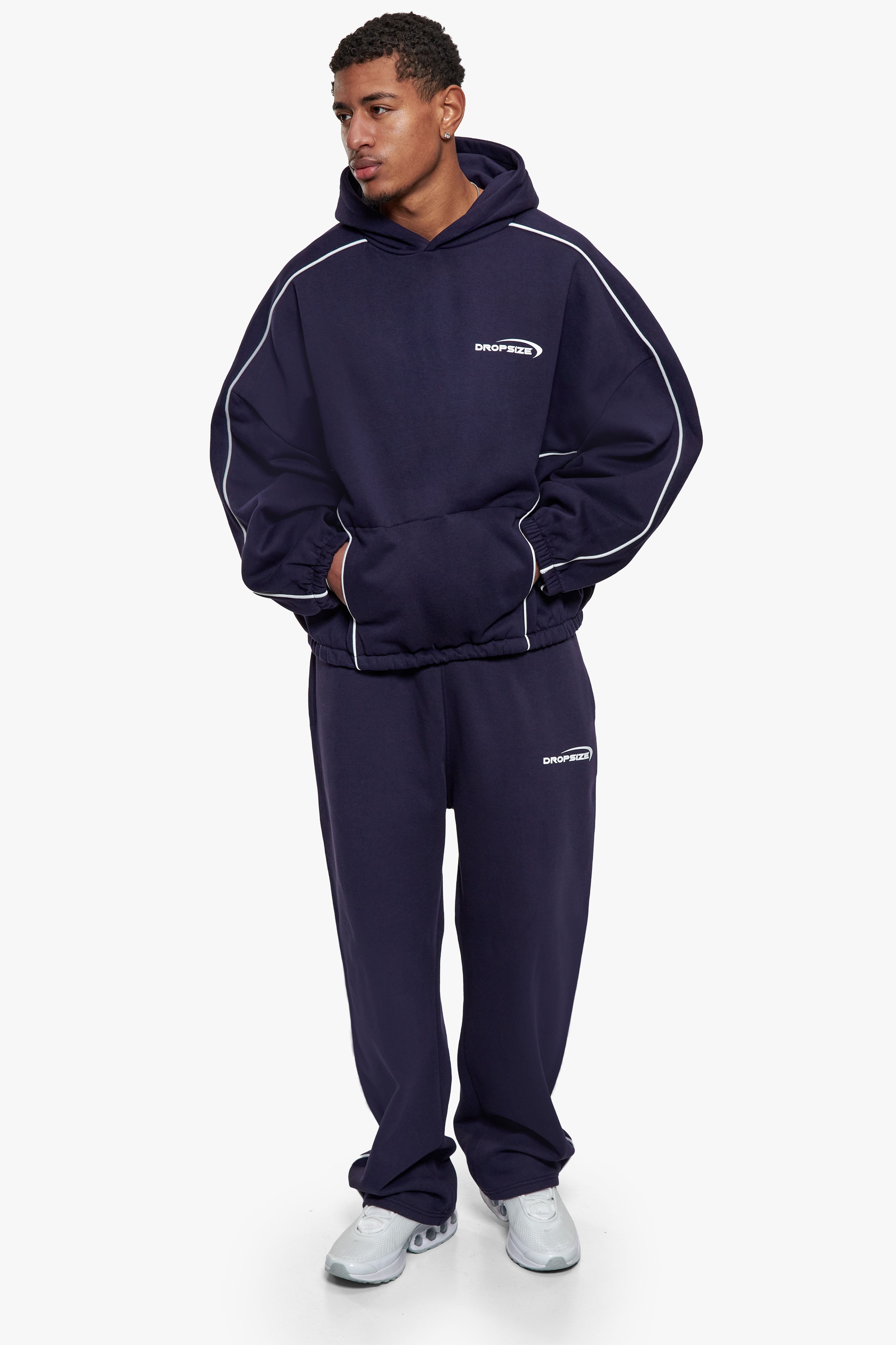 BOXY PIPING HOODIE NAVY BLUE