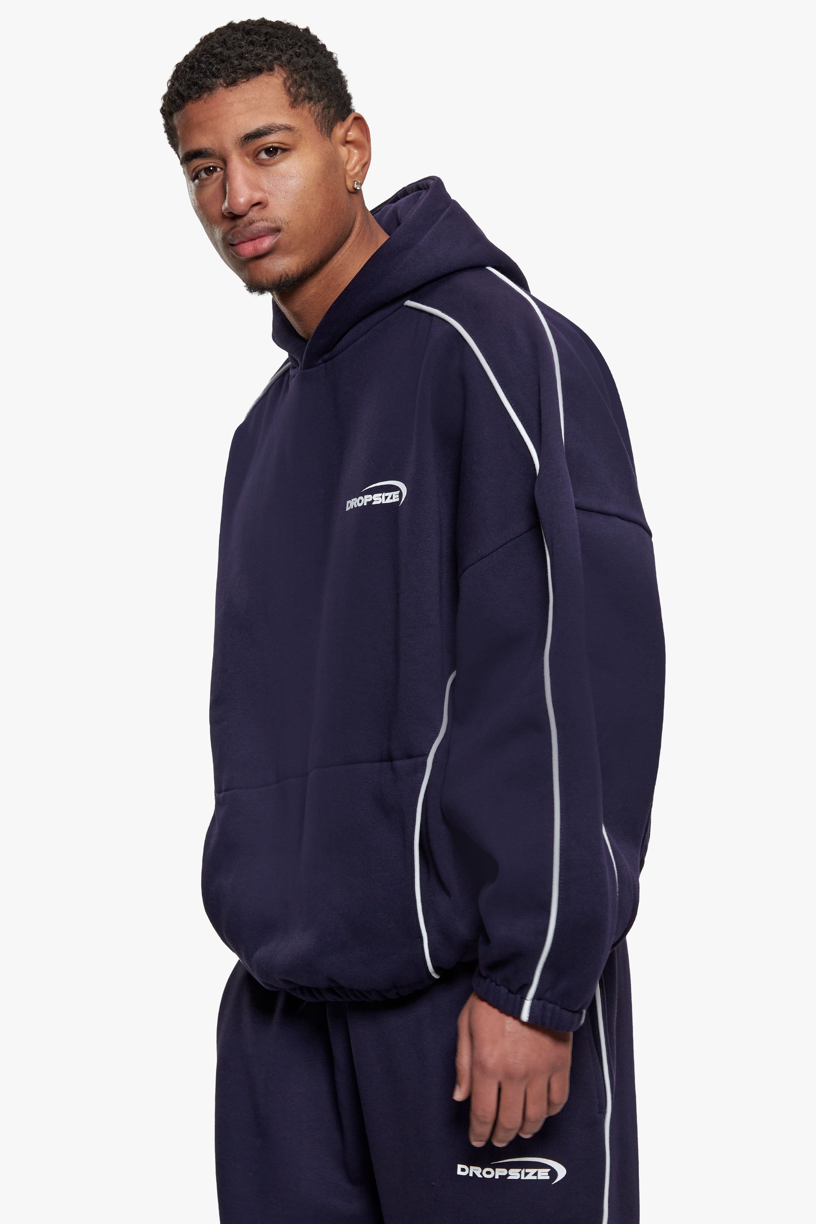 BOXY PIPING HOODIE NAVY BLUE