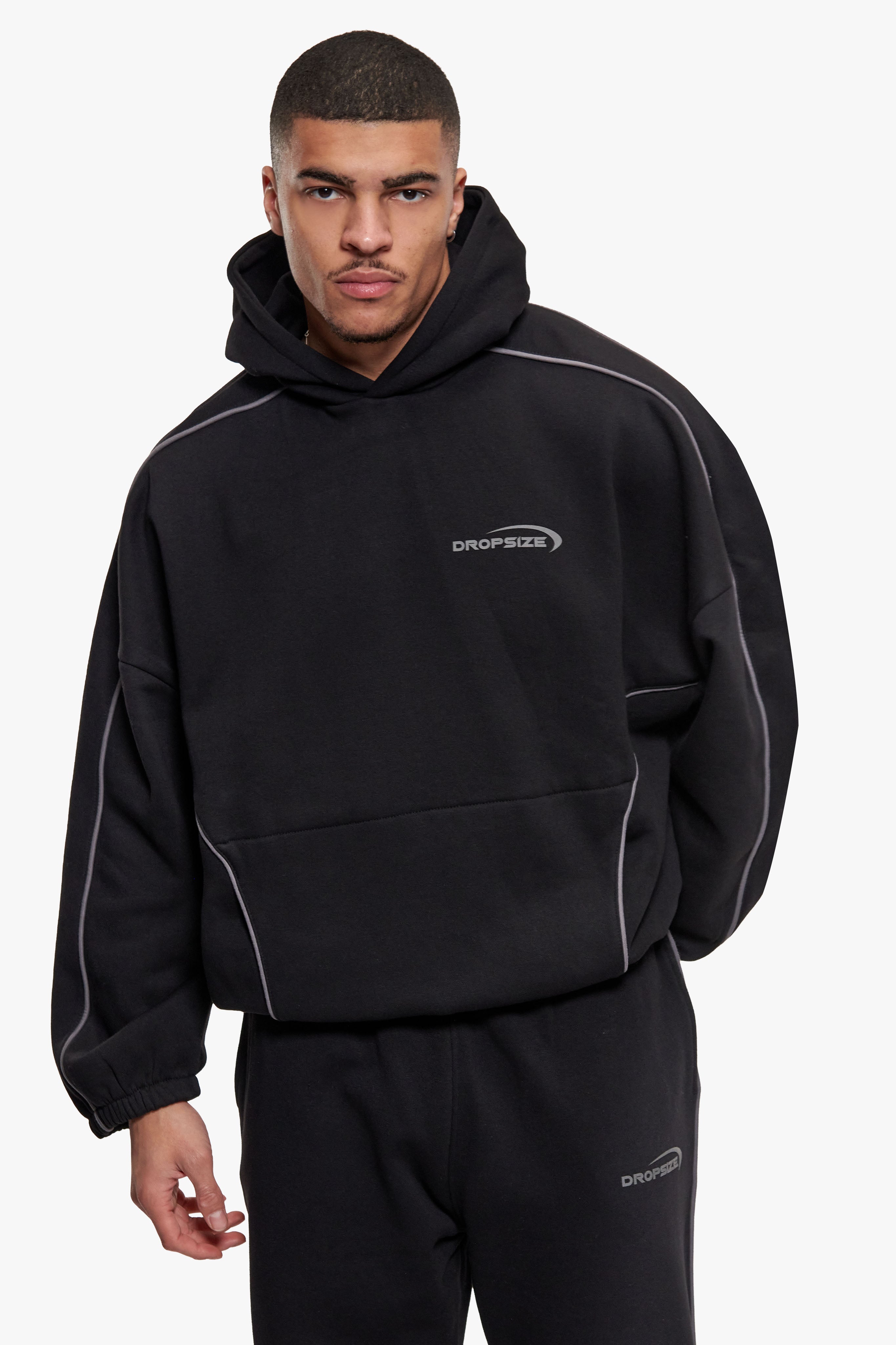 BOXY PIPING HOODIE BLACK