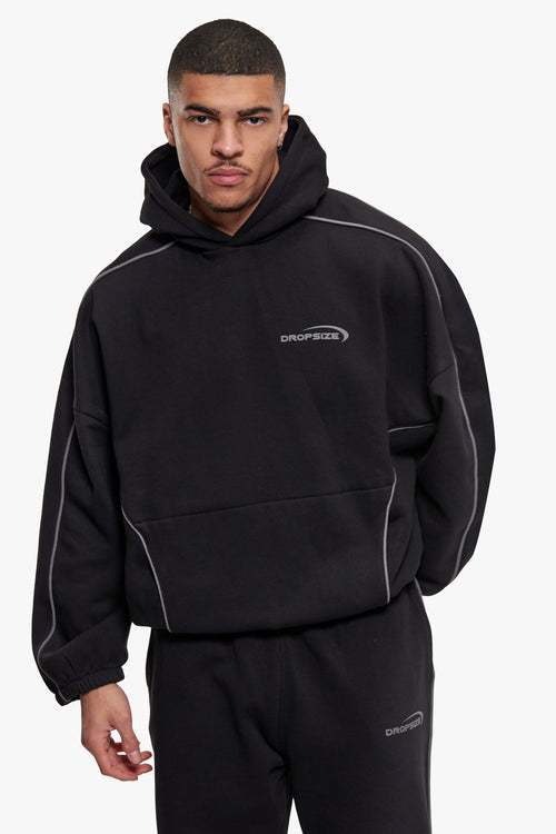 BOXY PIPING HOODIE BLACK