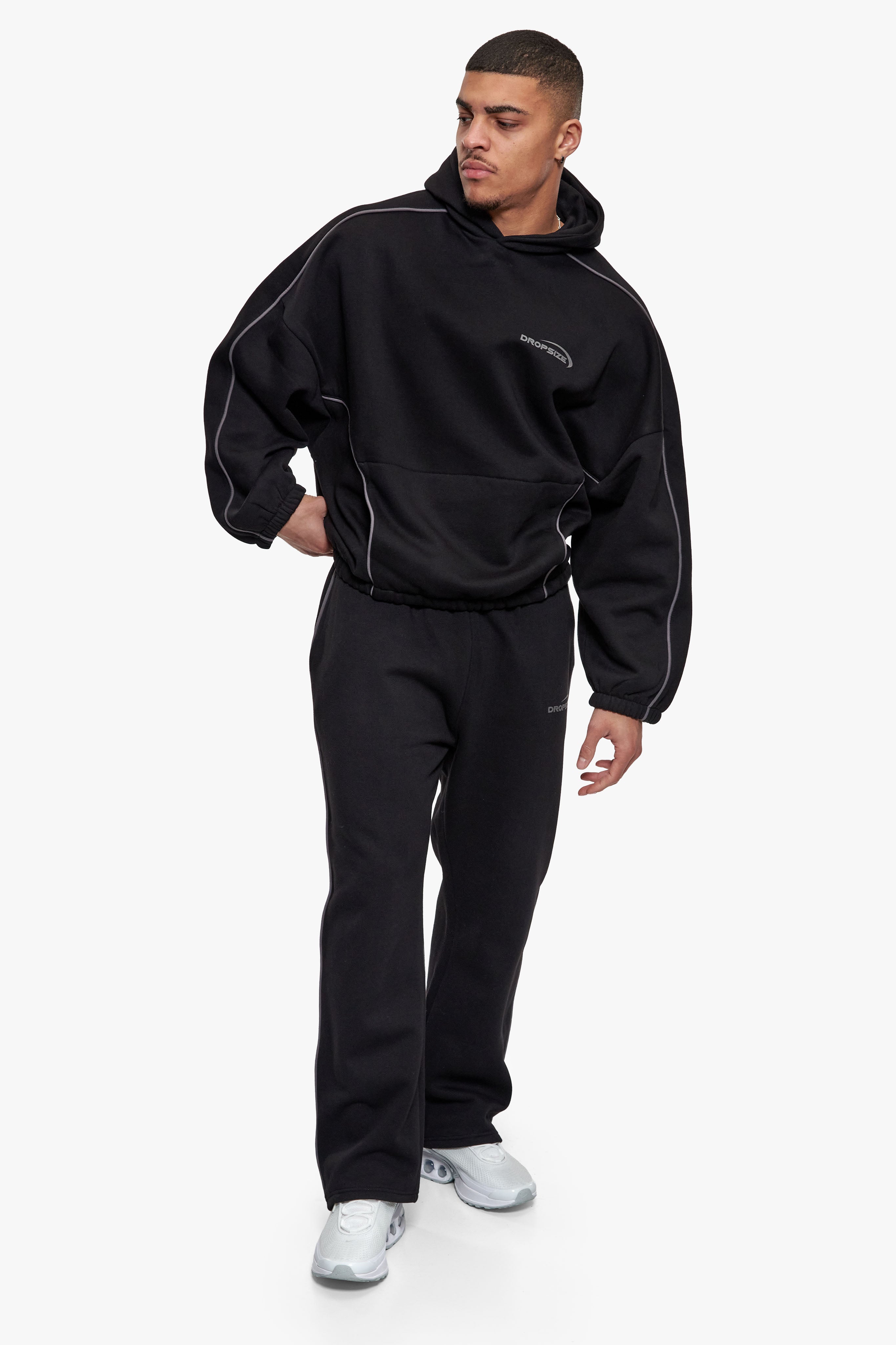 BOXY PIPING HOODIE BLACK