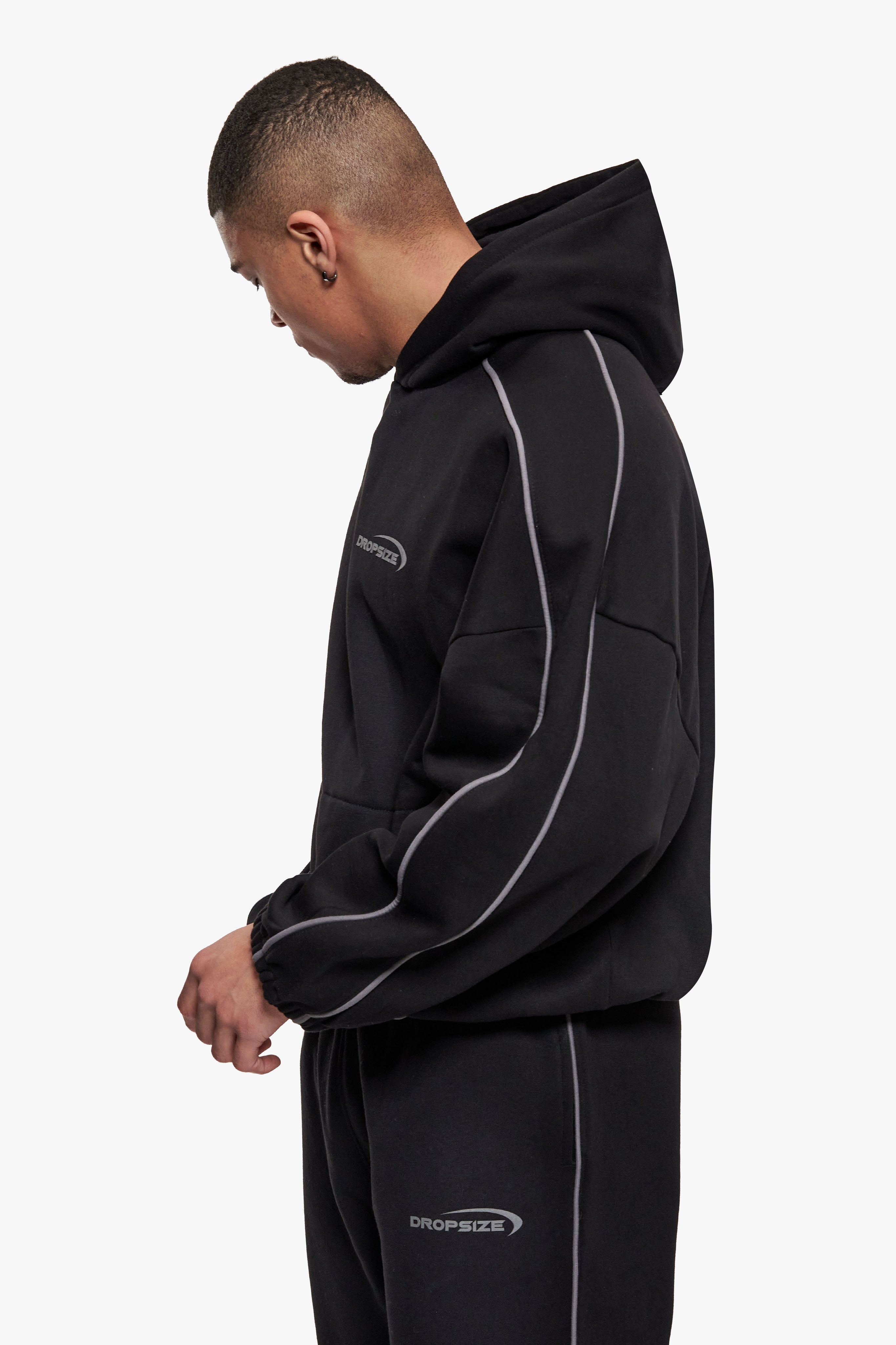 BOXY PIPING HOODIE BLACK