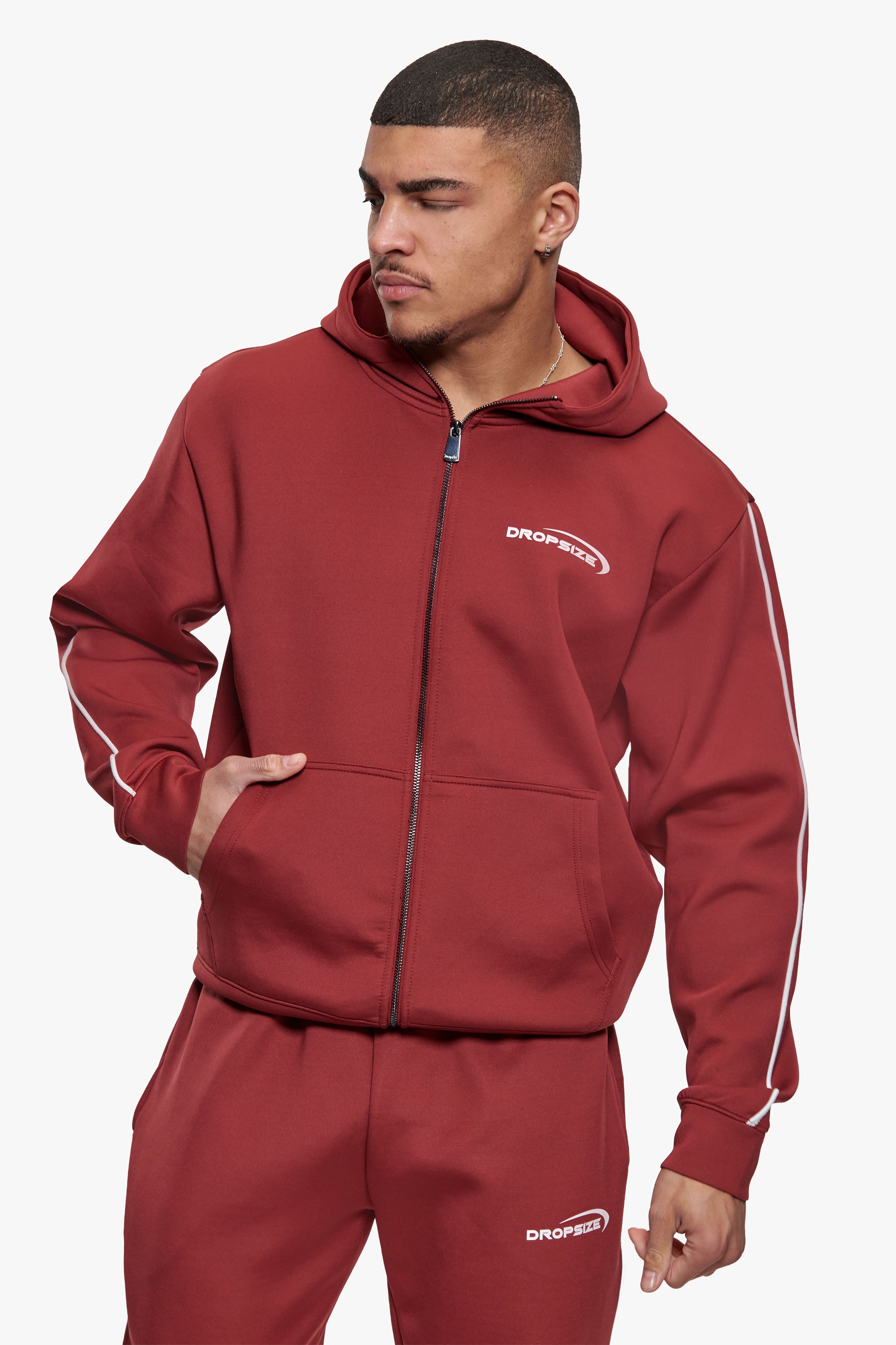 SCUBA ZIP HOODIE BURGUNDY RED