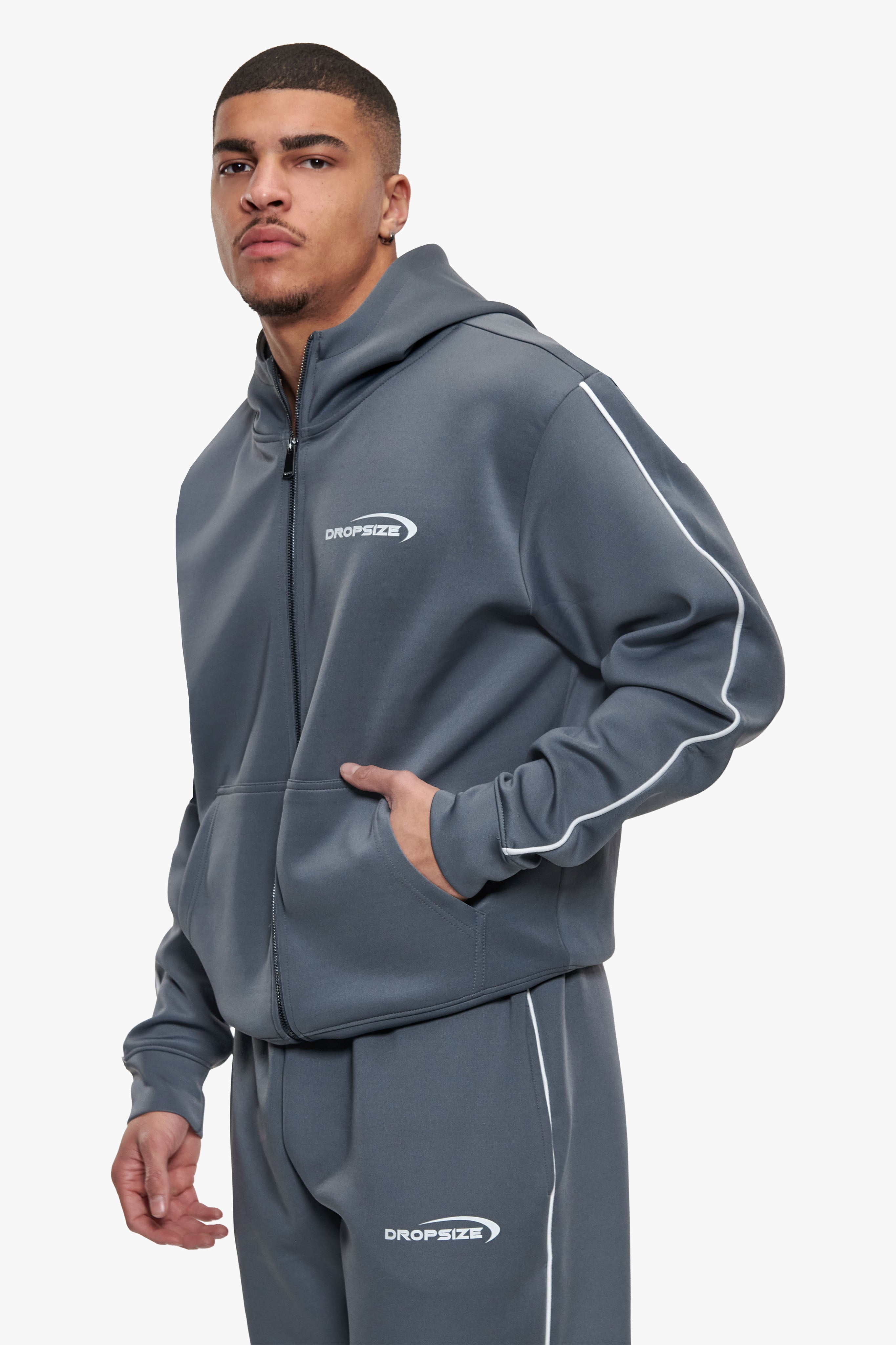 SCUBA ZIP HOODIE STEEL GREY