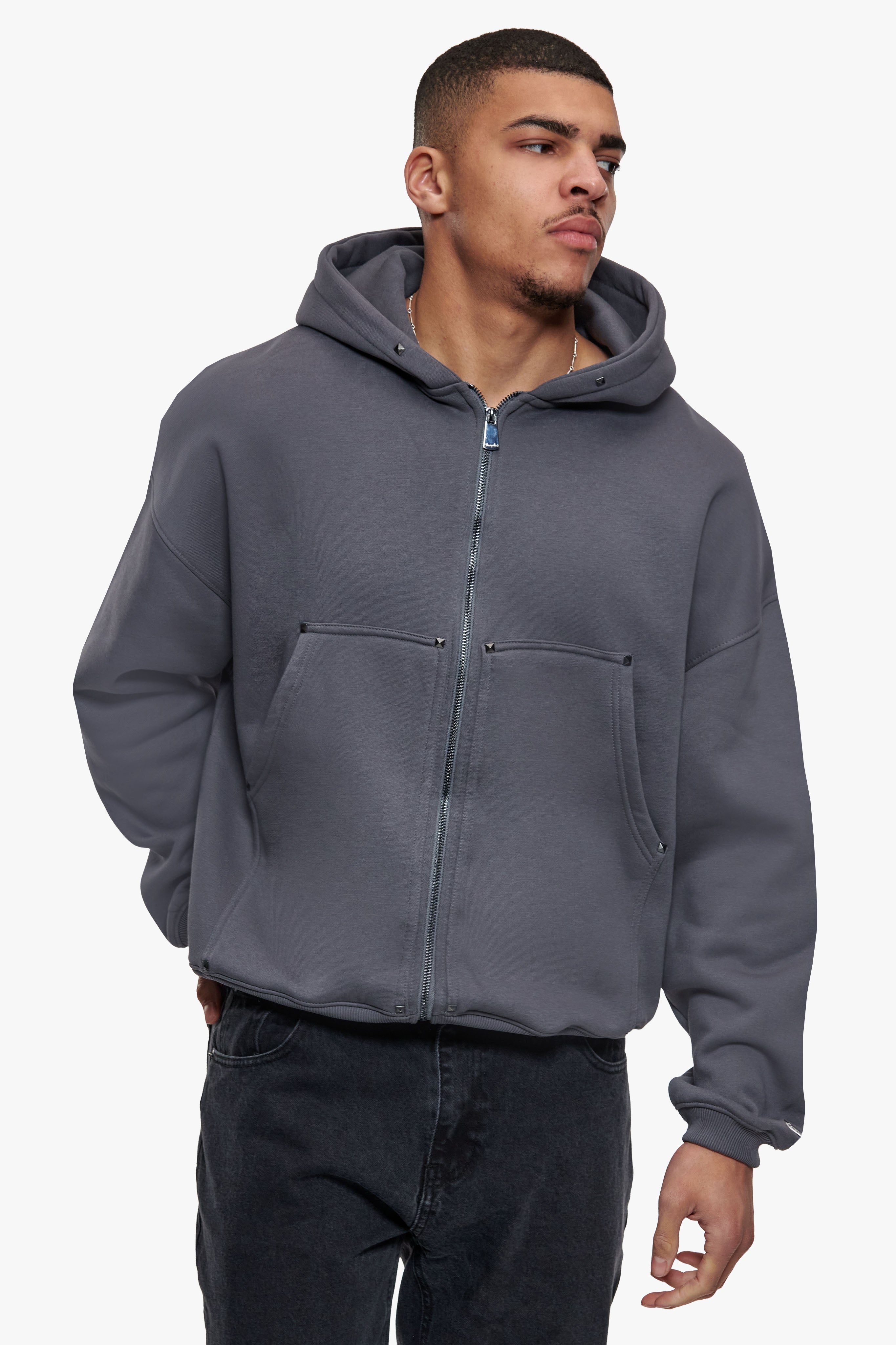 CARPENTER DOUBLE ZIP HOODIE STEEL GREY