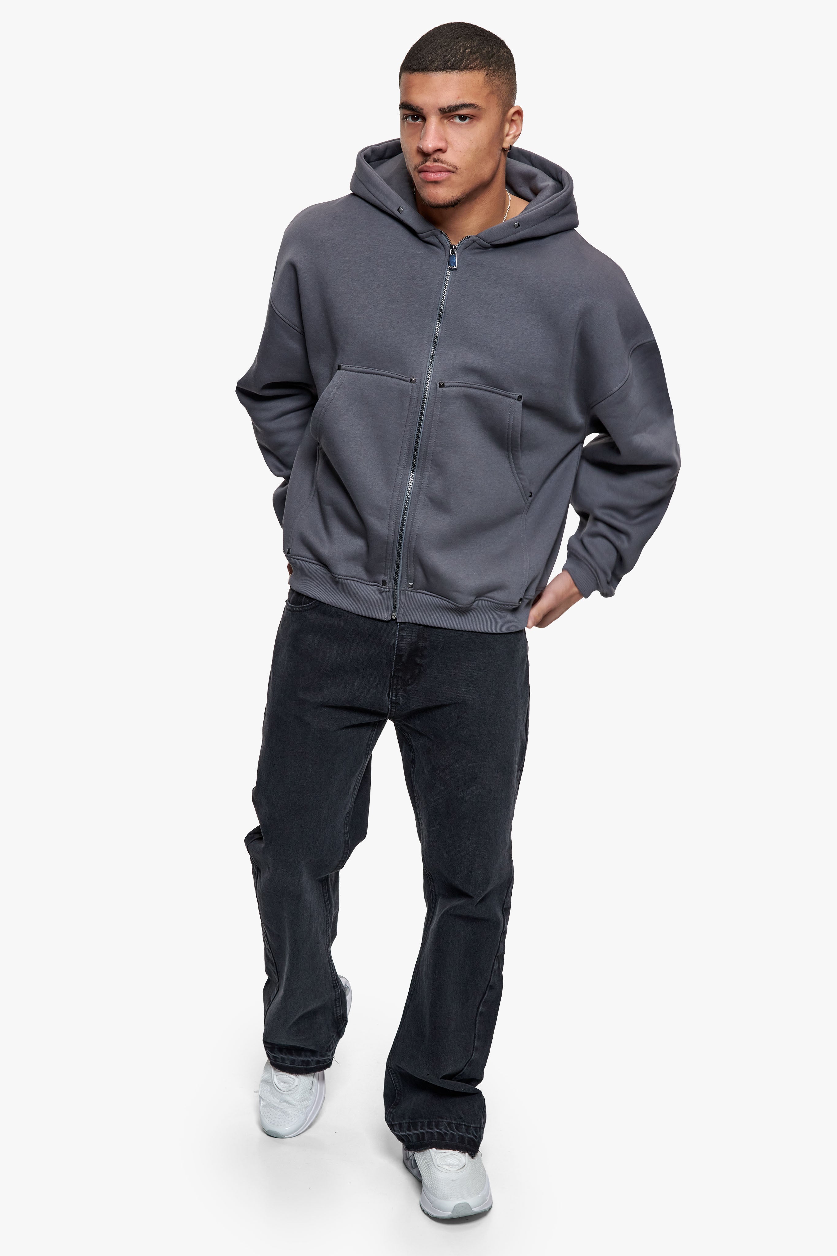 CARPENTER DOUBLE ZIP HOODIE STEEL GREY