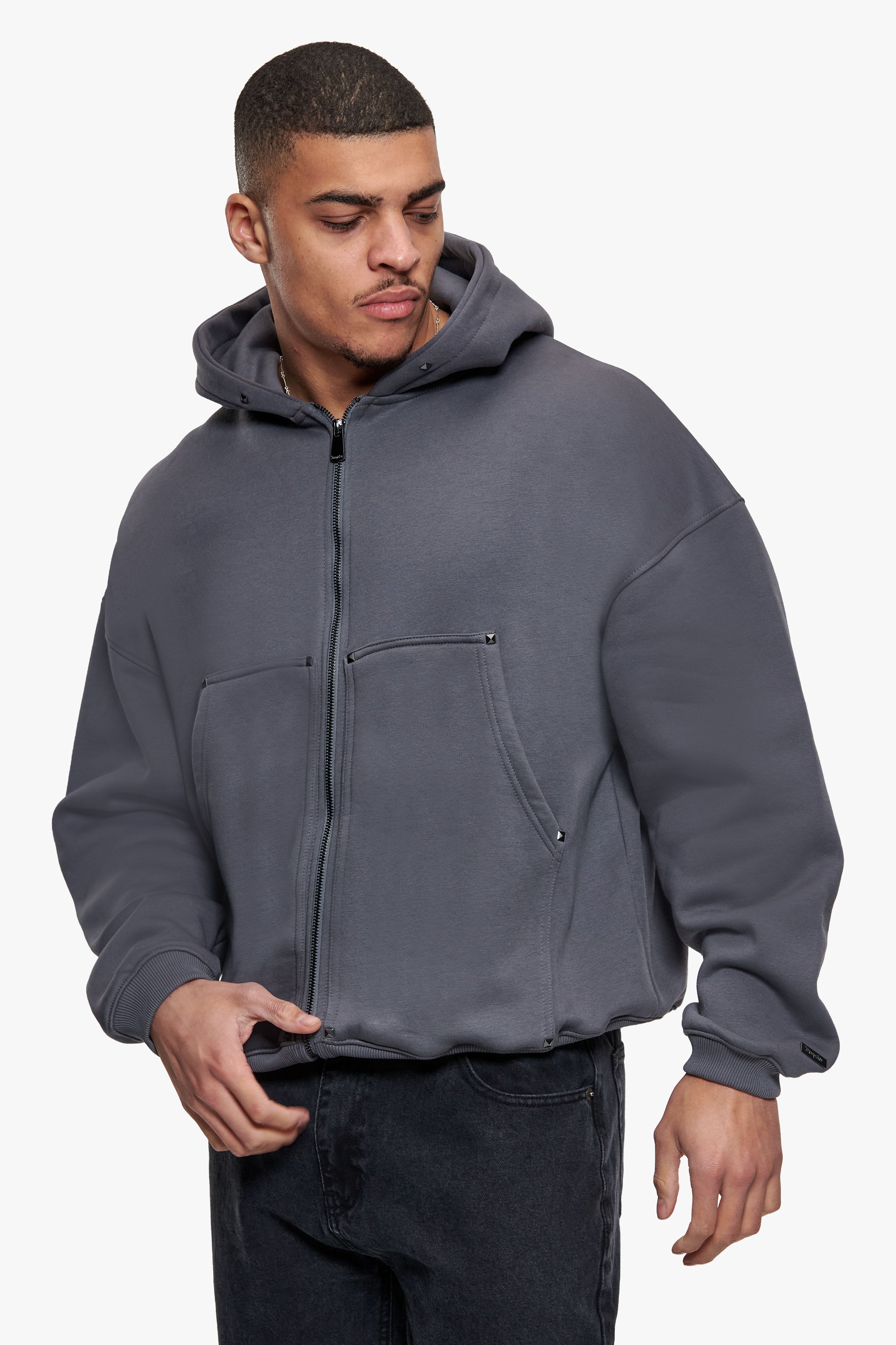 CARPENTER DOUBLE ZIP HOODIE STEEL GREY