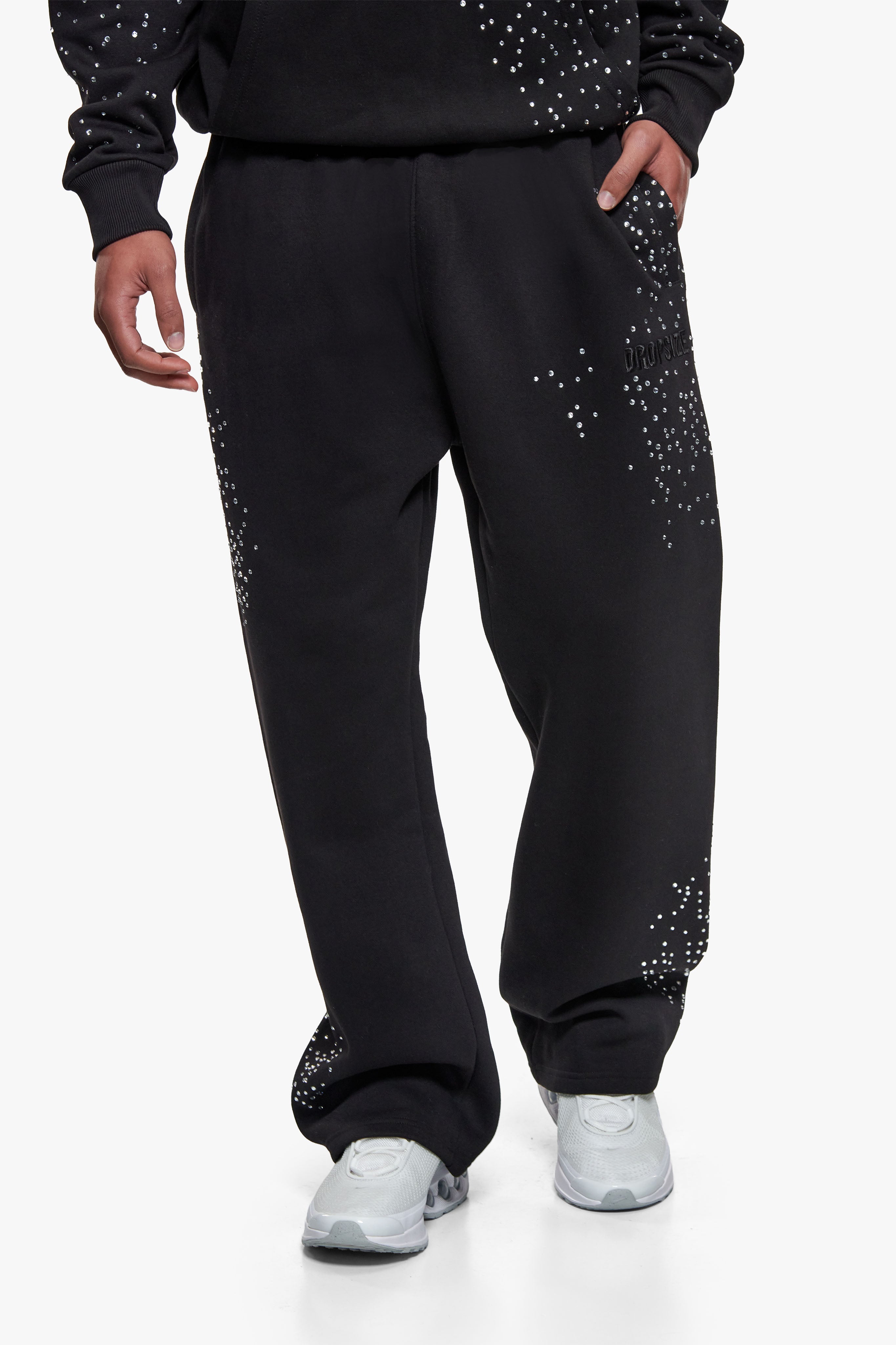 RHINESTONE OPEN LEG JOGGER BLACK
