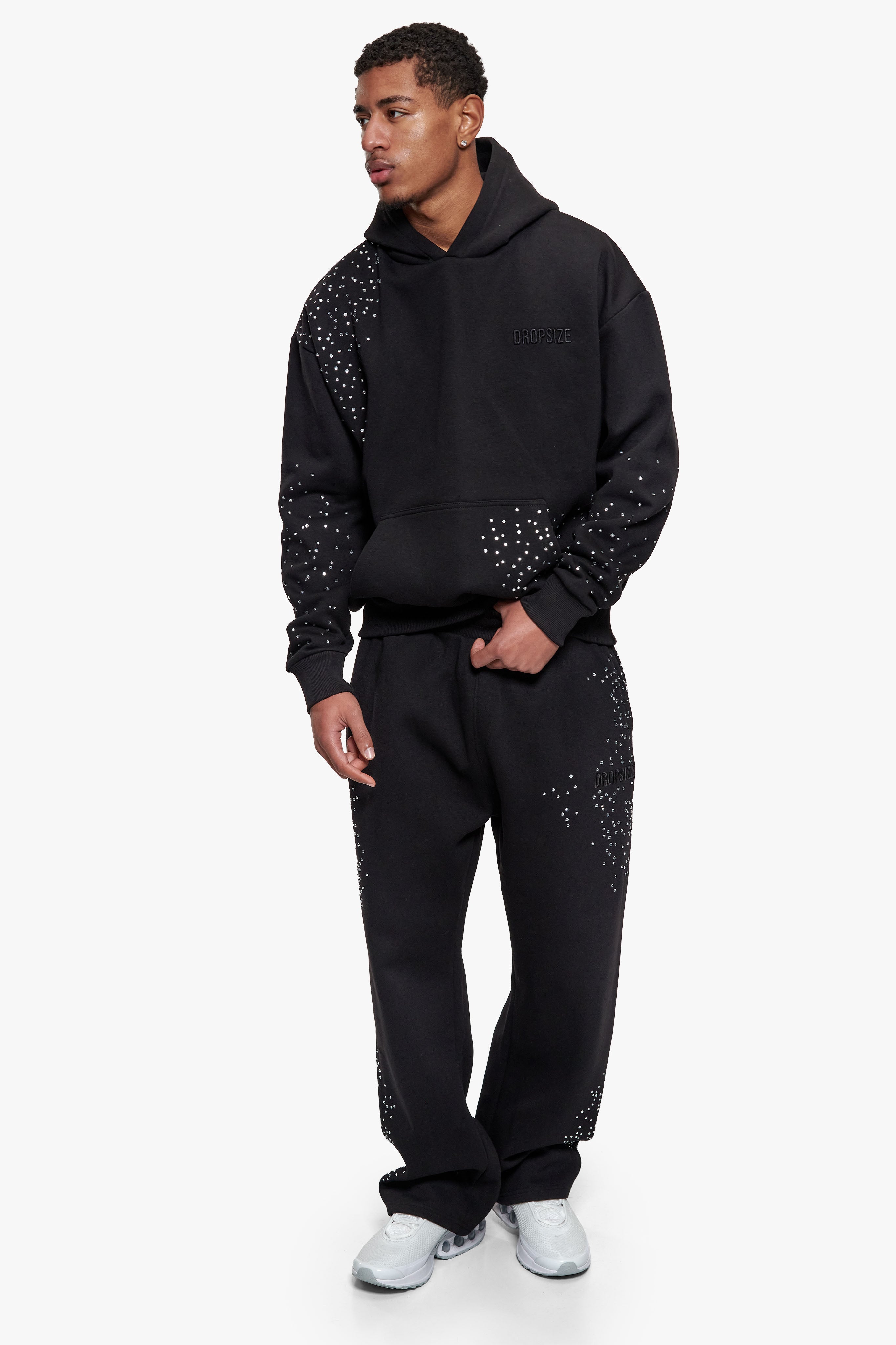 RHINESTONE OPEN LEG JOGGER BLACK