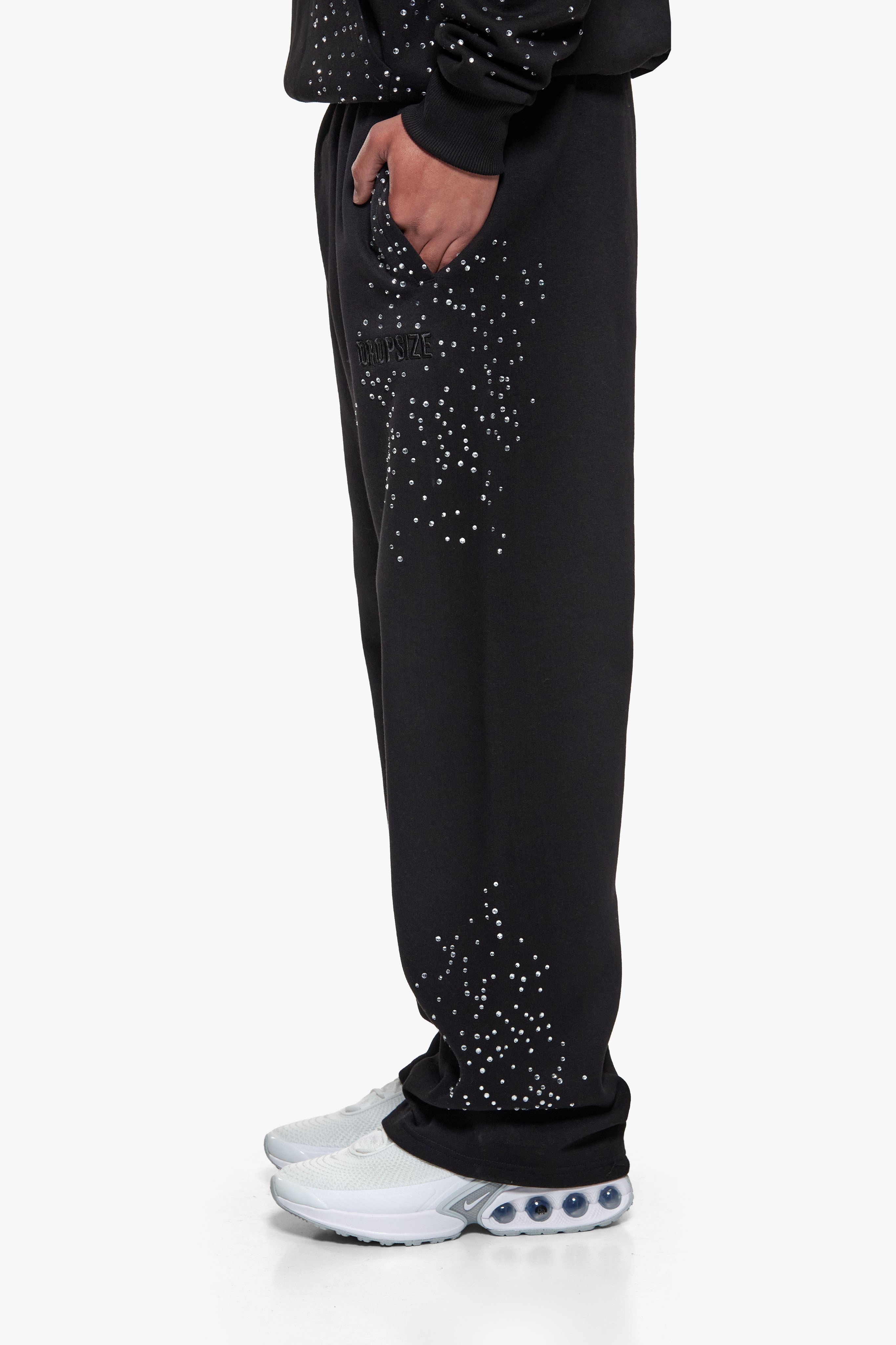 RHINESTONE OPEN LEG JOGGER BLACK