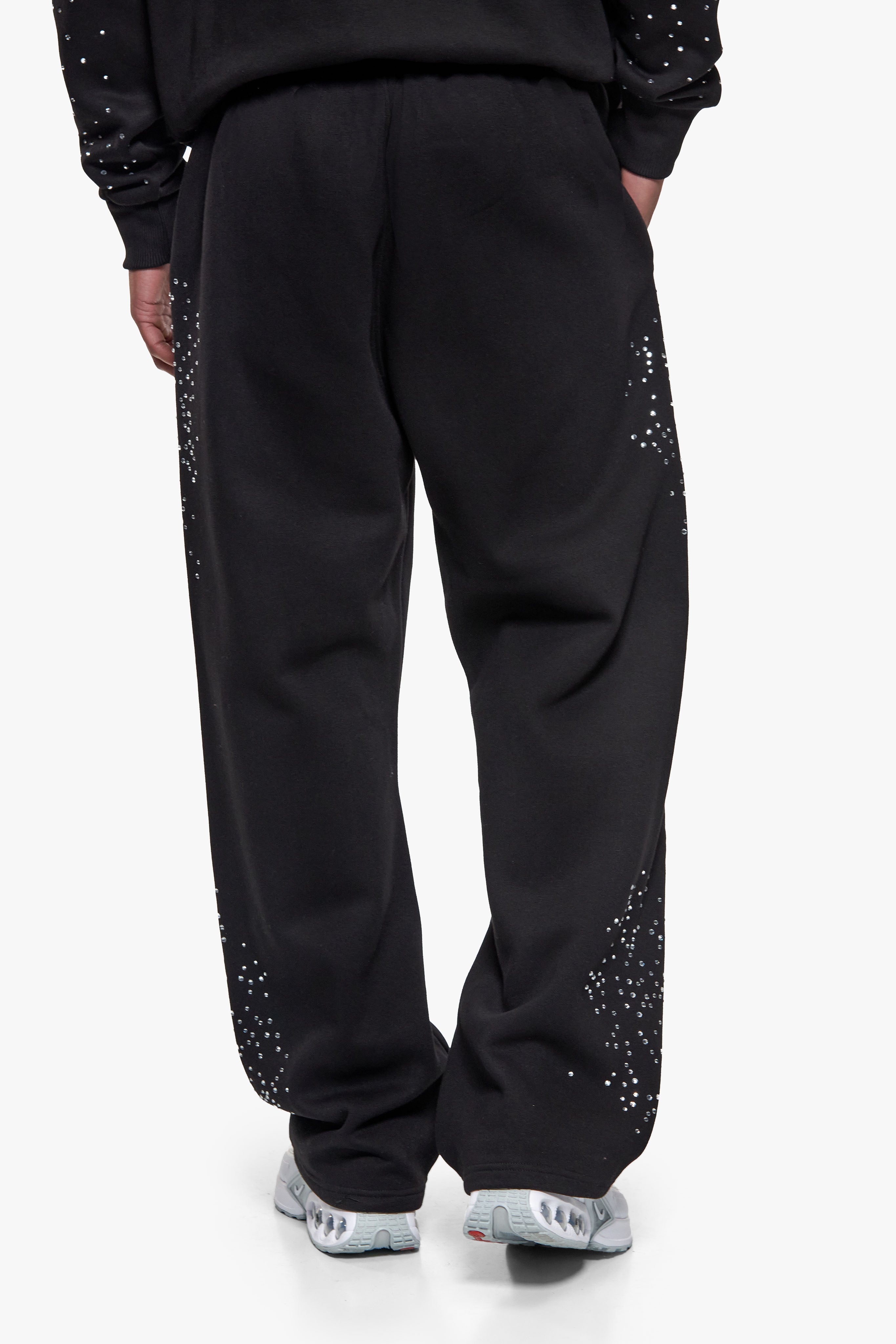 RHINESTONE OPEN LEG JOGGER BLACK