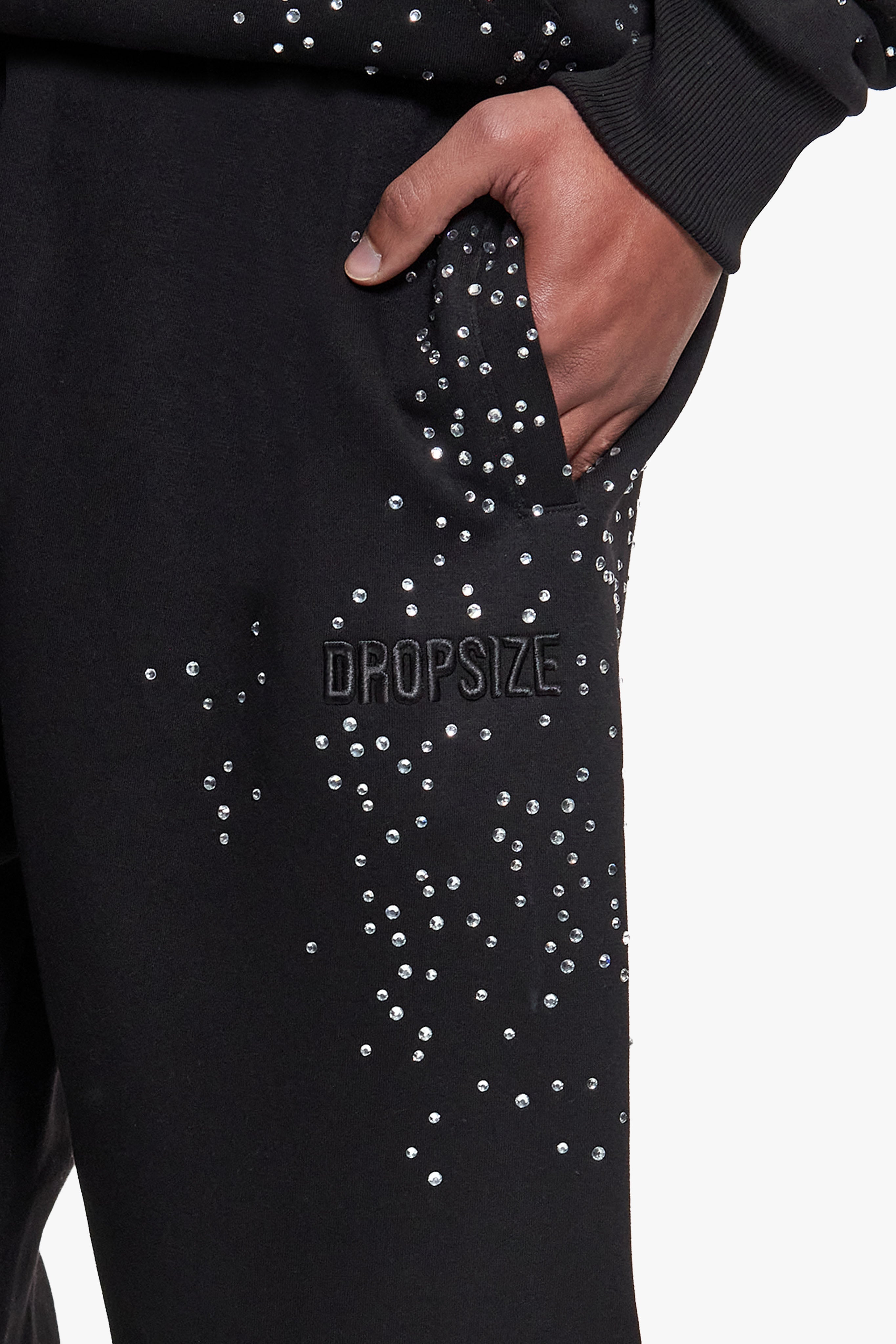 RHINESTONE OPEN LEG JOGGER BLACK