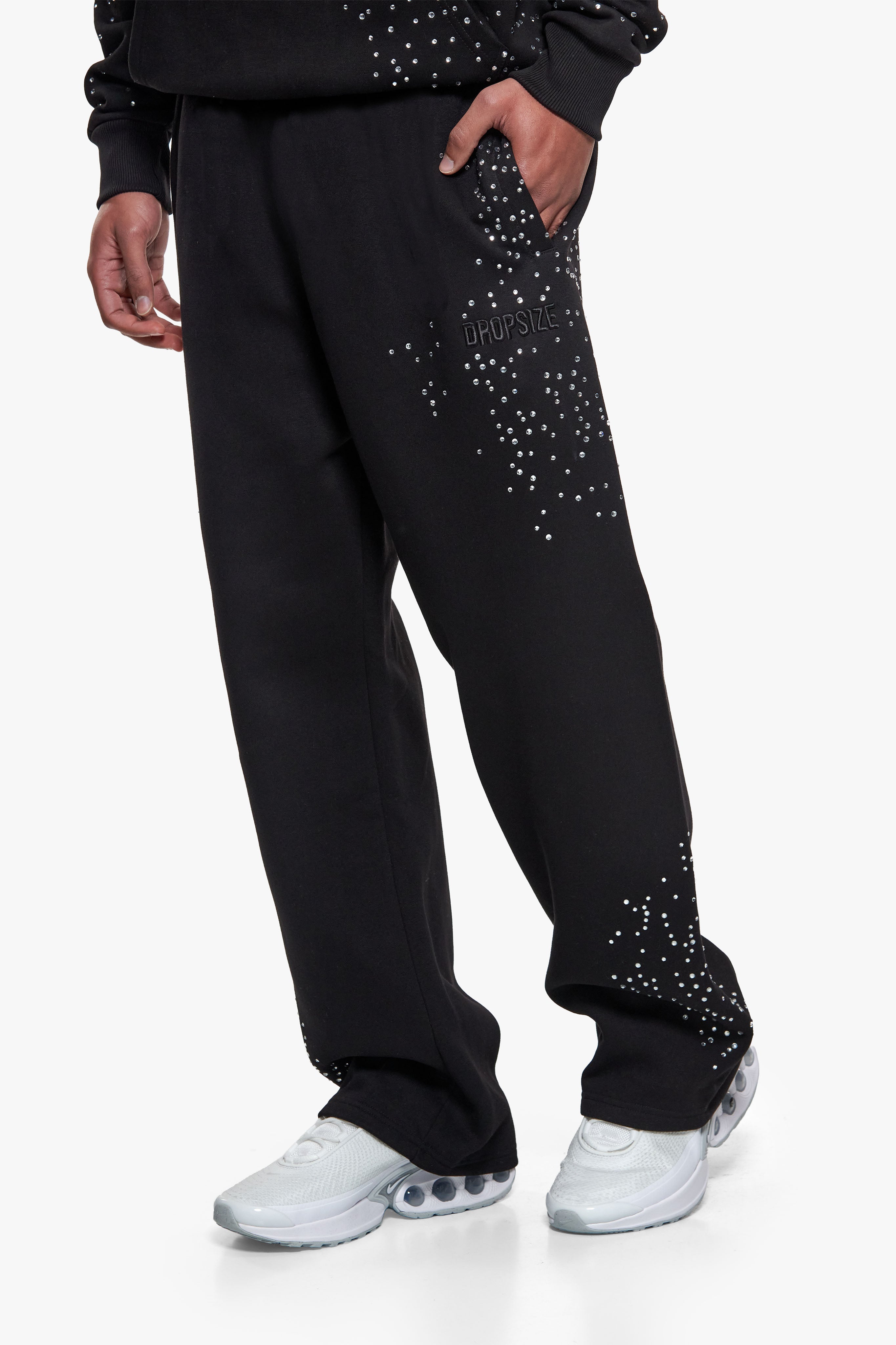 RHINESTONE OPEN LEG JOGGER BLACK