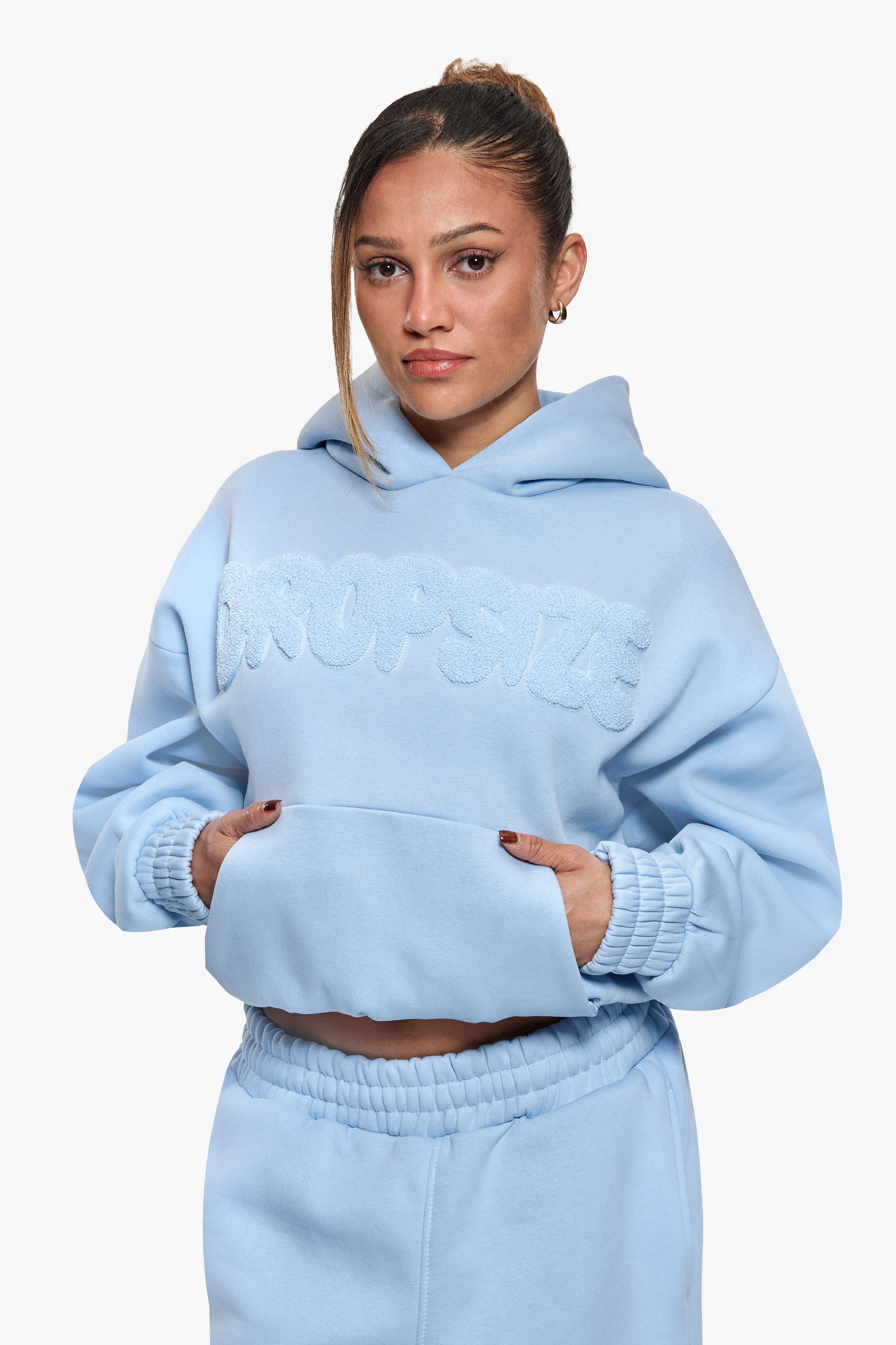 FROTTEE PATCH WOMEN BOMBER HOODIE BABY BLUE