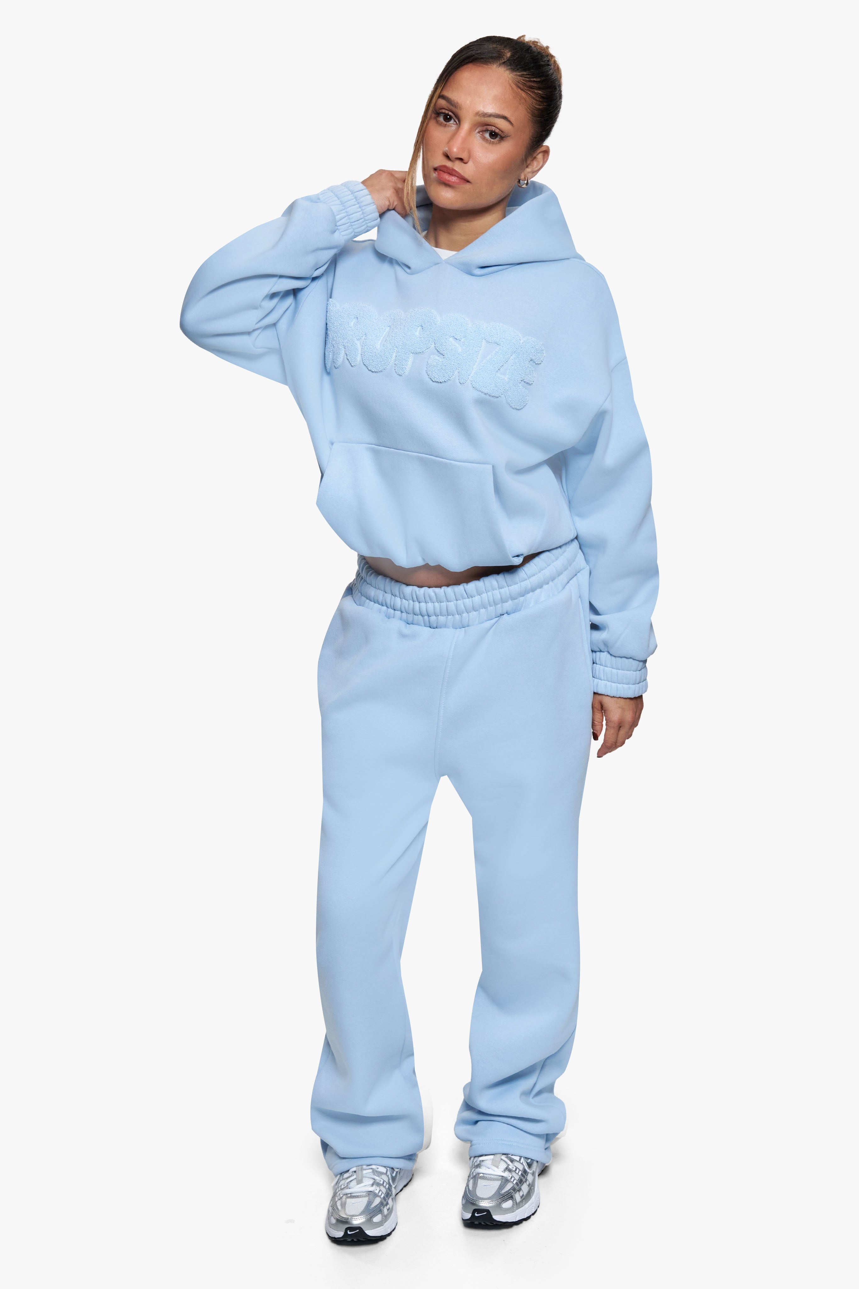 FROTTEE PATCH WOMEN BOMBER HOODIE BABY BLUE