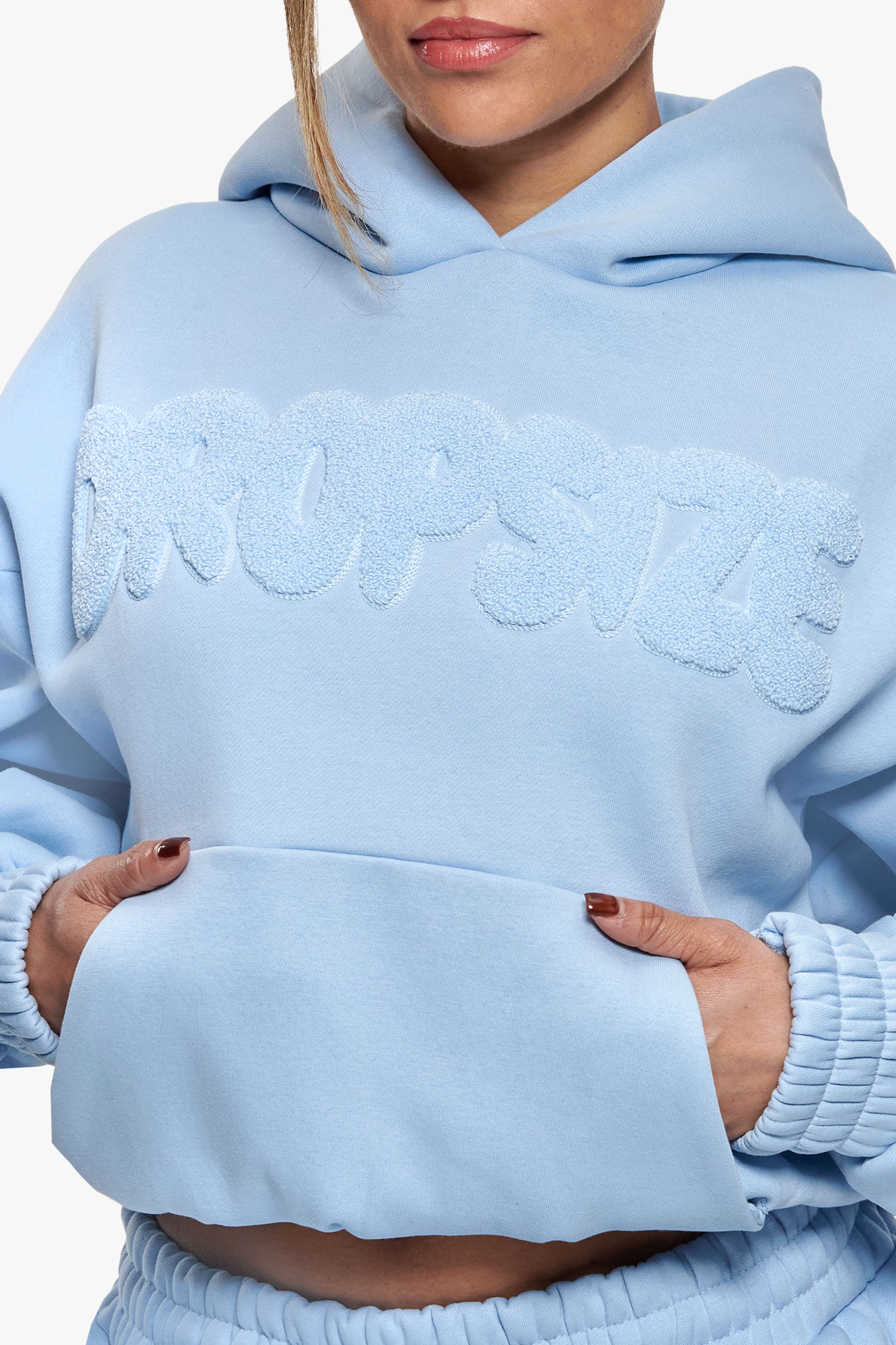 FROTTEE PATCH WOMEN BOMBER HOODIE BABY BLUE