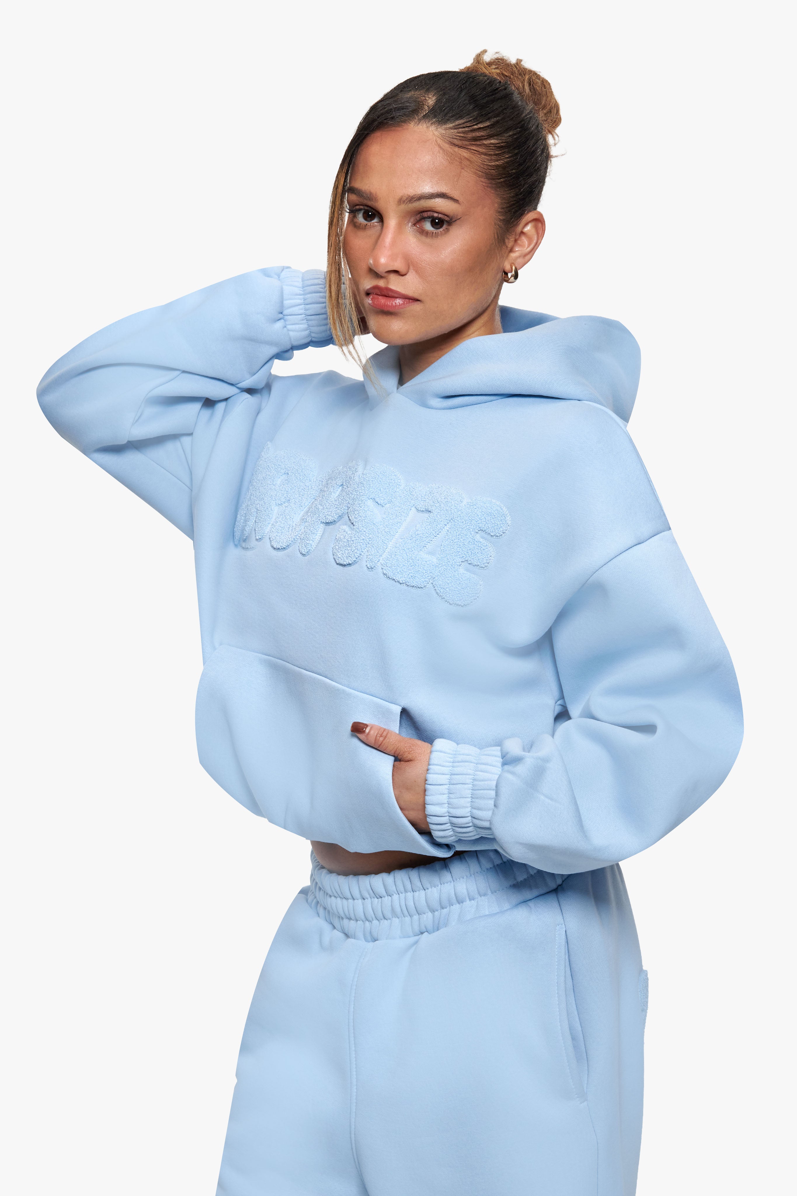 FROTTEE PATCH WOMEN BOMBER HOODIE BABY BLUE