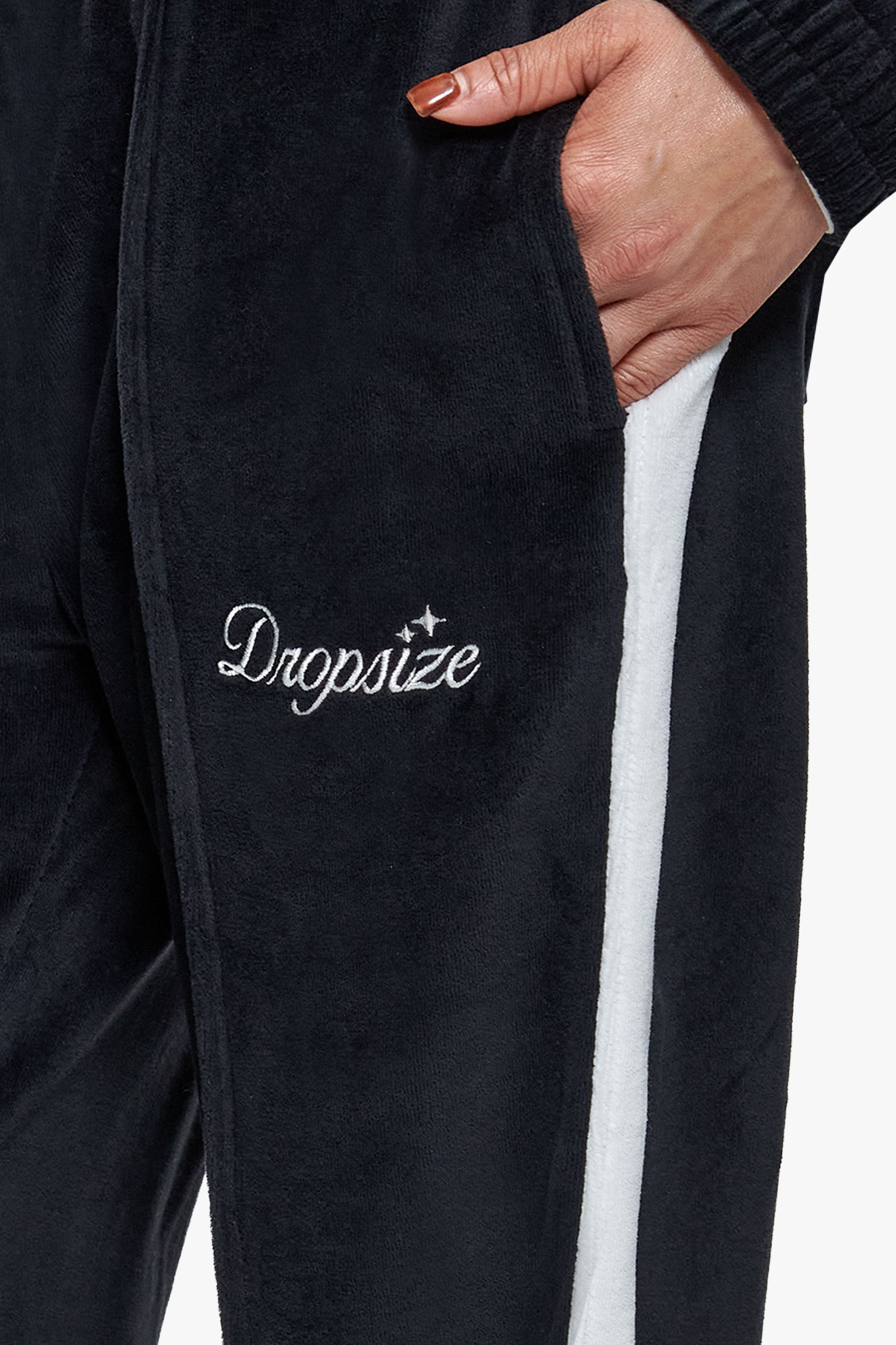 WOMEN VELVET OPEN LEG JOGGER BLACK